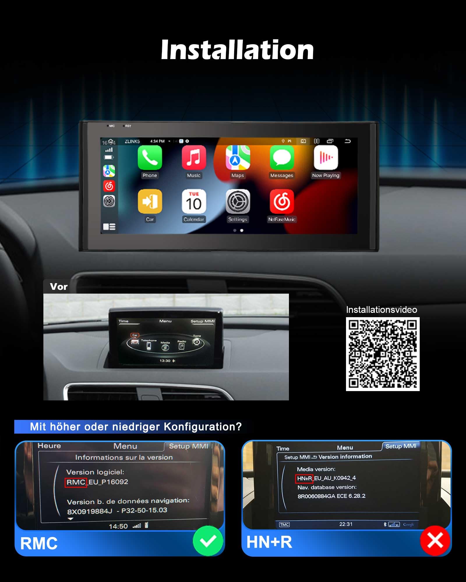 4GB+64GB Android 14.0 DAB+ Autoradio per Audi Q3 2013-2016 con Navigatore GPS Qualcomm 8-Core IPS 10,25" Touchscreen Support senza fili CarPlay Android Auto WiFi 4G Bluetooth 5.1 DSP CANBus MMI Camera
