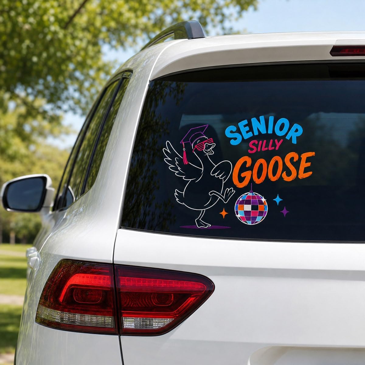 2PCS Senior Silly Goose UV DTF Decals, Funny Graduation Stickers, 10 Inch