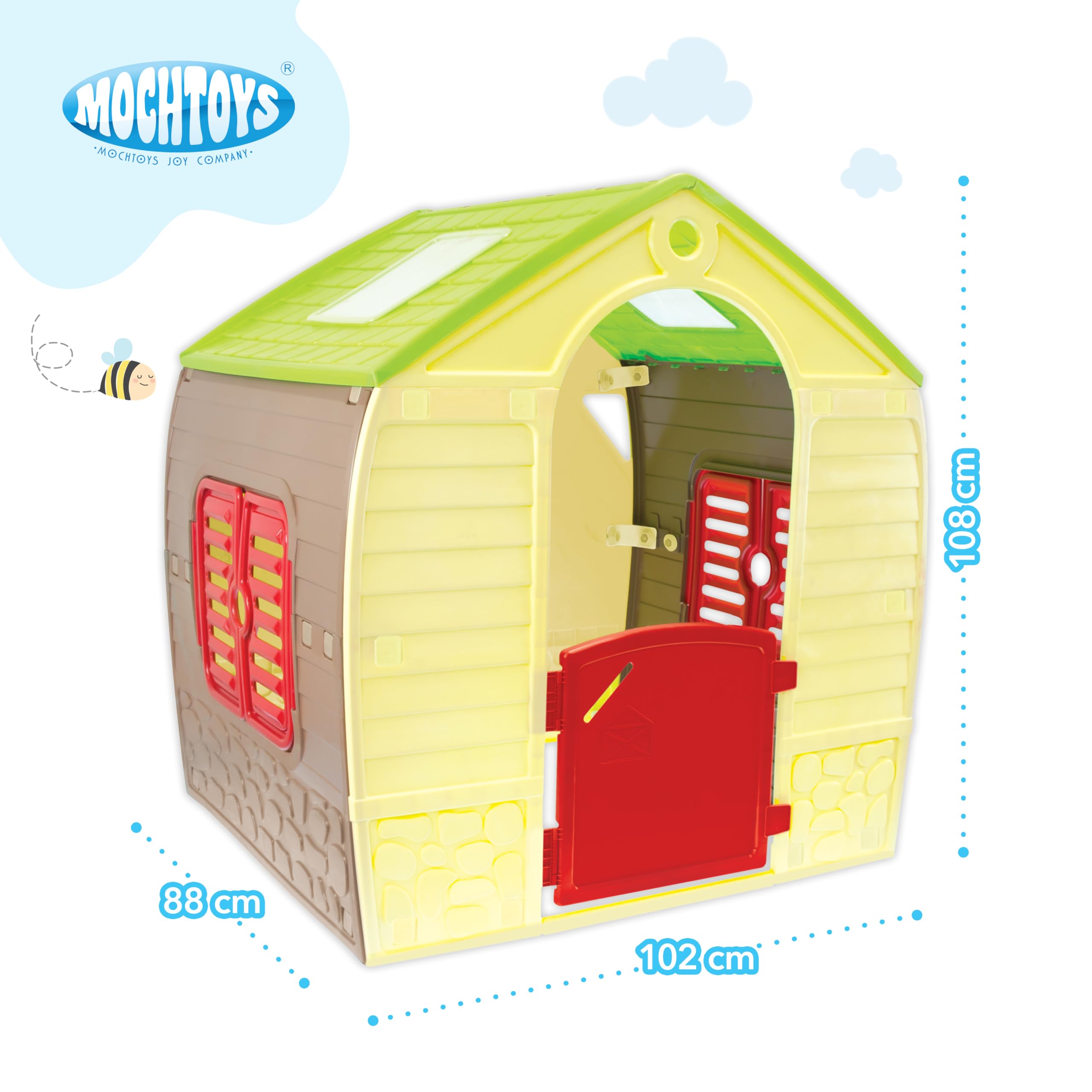 Mochtoys Spielhaus Kinder - Gartenhaus für Außen und Innen, Kunststoff Kinderspielhaus Für Garten Draußen, 102x88x108 cm