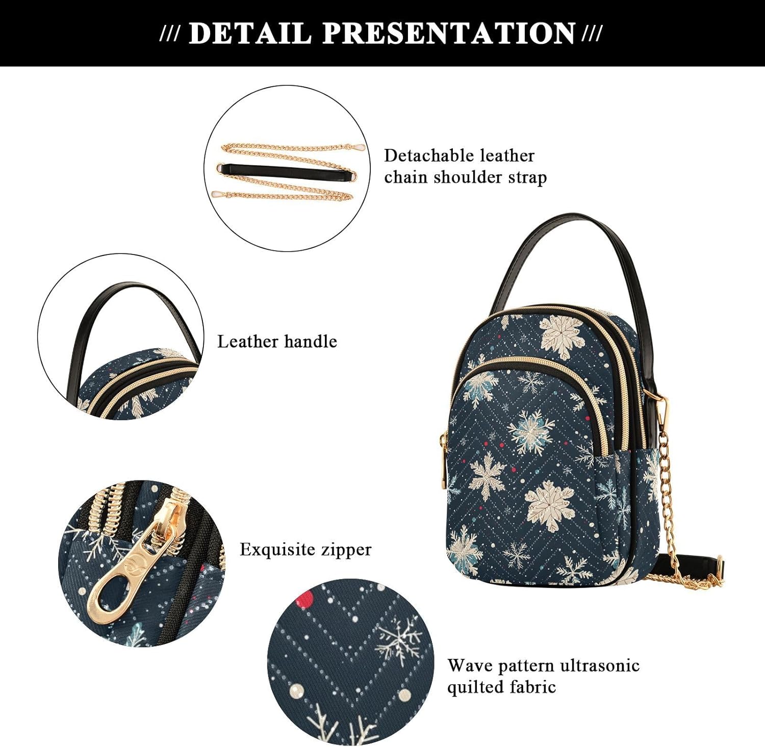 Shoulder Handbag Snowflake Pattern Print Crossbody Purse Top Handle Satchel for Women Stylish Ladies Shoulder Bag