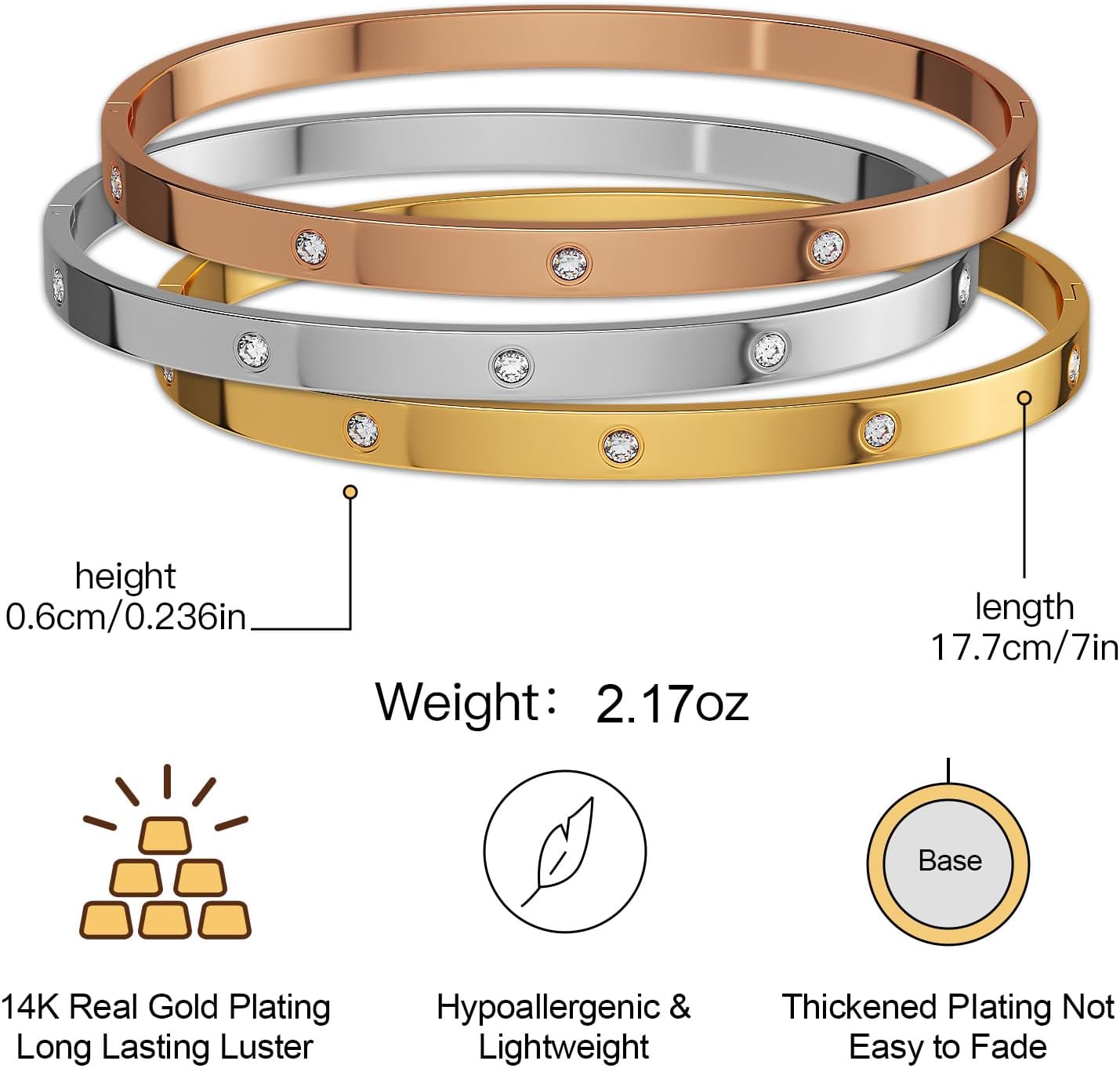 AICase 18 K Gold Plated Love Bangle Bracelet Dupes Sets(Gold/Rose Gold/Silver) Stack Wide Wristband Bangle Nail Friendship Bracelet Birthday Lovely Trendy Jewelry Gifts for Women MoM Besties - Image 4