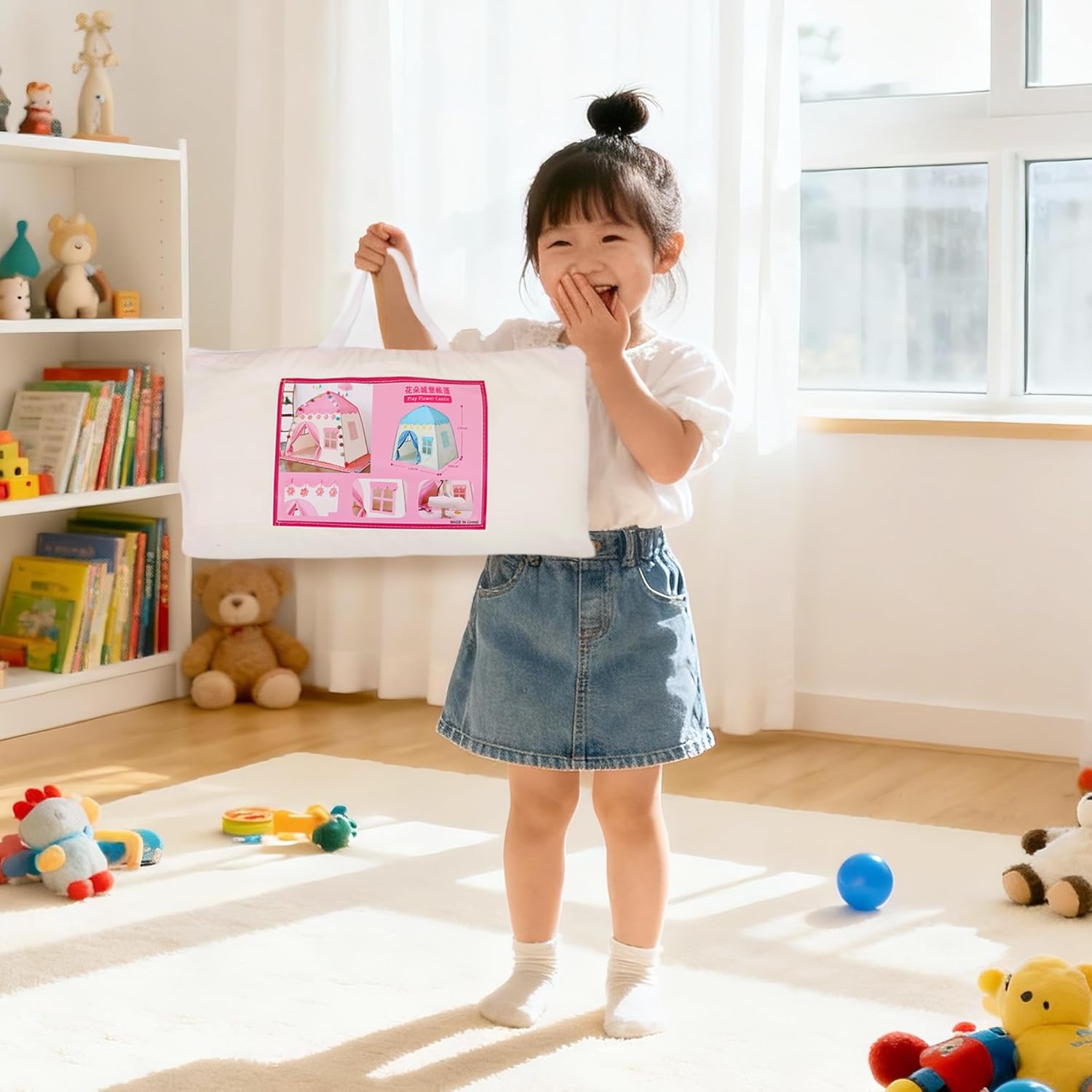 LimitlessFunN Flower Kids Play Tent | Includes Star Lights & Carrying Case |, Children Indoor Castle Playhouse For Girls, Toddlers, 39"D x 51"W x 51"H - Image 8