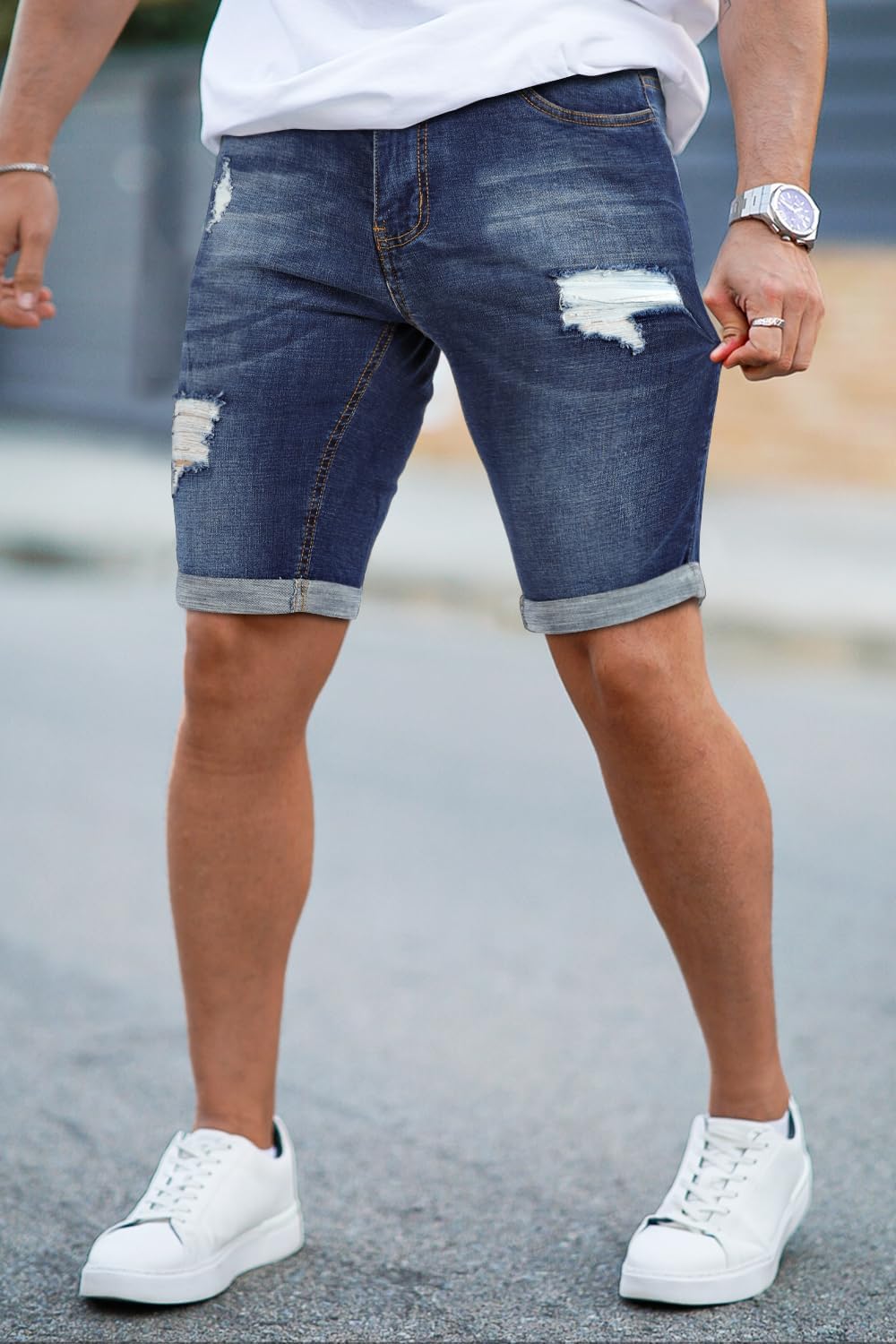GINGTTO Mens Jean Shorts Slim Fit Stretch Denim Shorts Men - Image 4