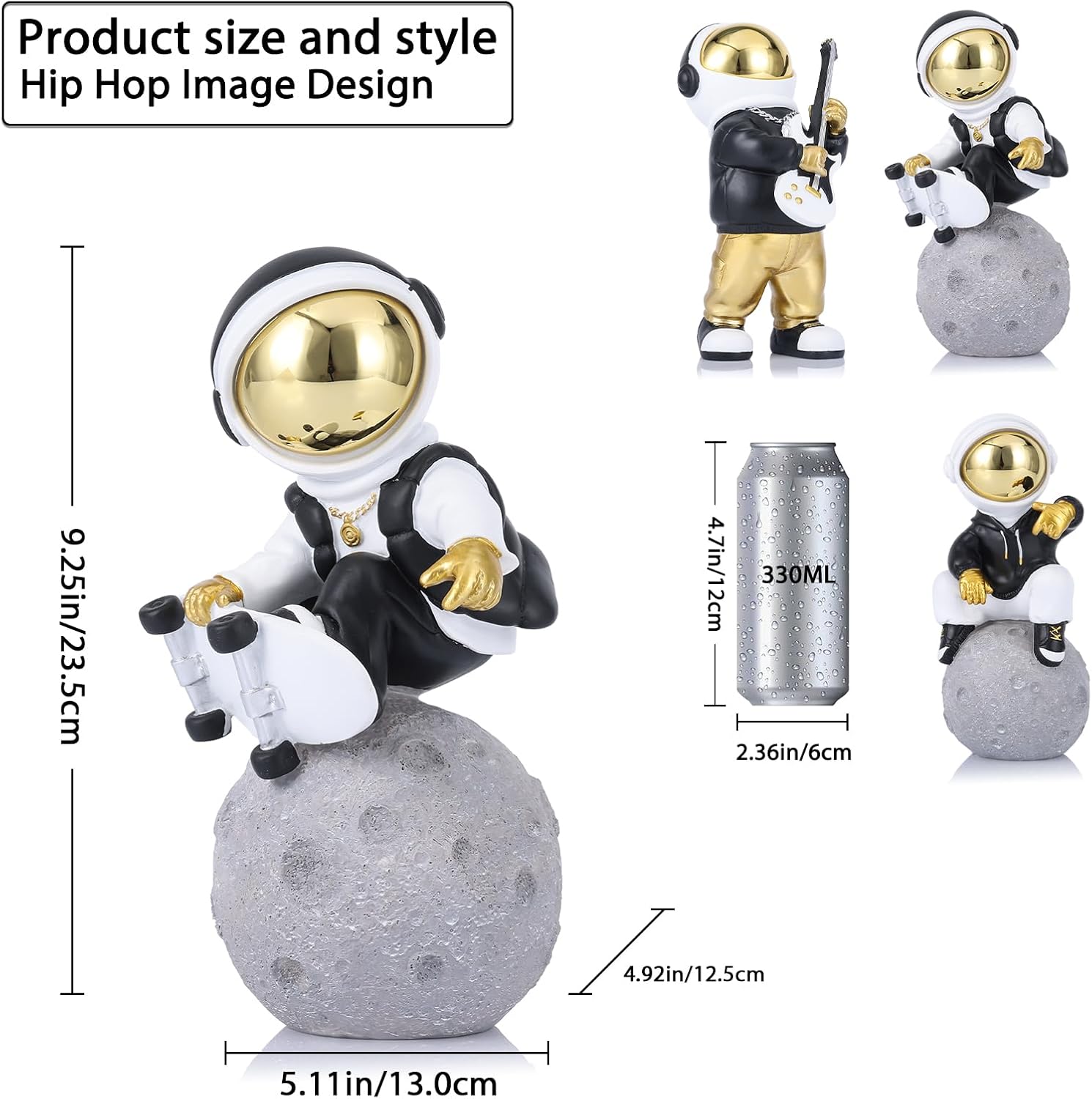 LCCCK Astronaut Figurine Spaceman Sculpture Black Gold Astronaut Statue Child Gifts Ornament Room Decor for Men,Home and Crafts Desktop Accessories Tabletop Decoration, Living Room, Office, Bookshelf