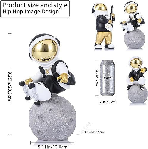 Miniatura 2 de Figura de astronauta, escultura de astronauta en oro negro, estatua de astronauta, regalo para niños, decoración de habitación para hombres, hogar y