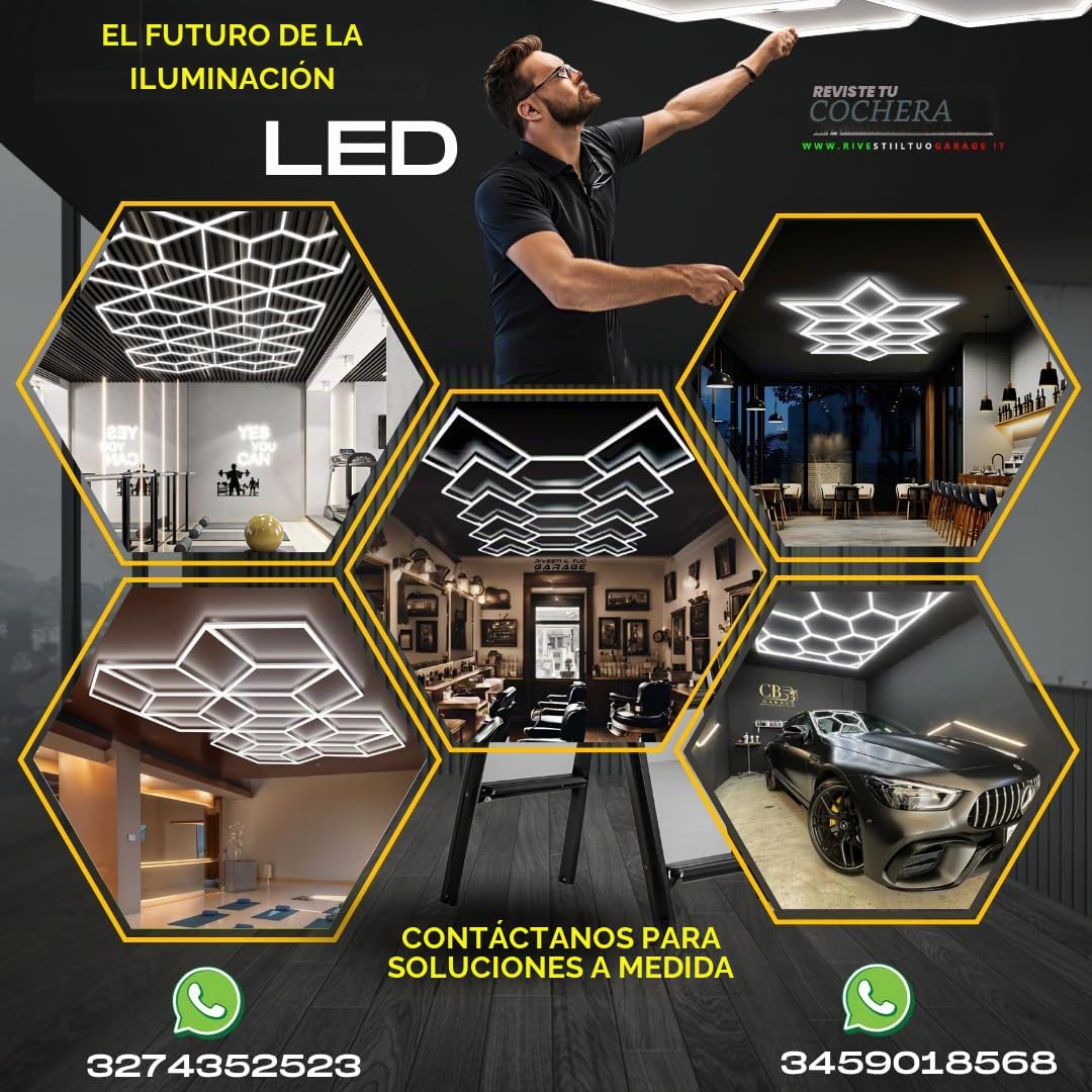 Led nido de abeja diseño hexagonal moderno coche destailing taller carrocero caucho oficina rombos pulido salón estética peluquería