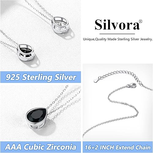 Miniatura 6 de Silvora Collar con colgante de circonita cúbica brillante de plata esterlina para mujer con embalaje de regalo
