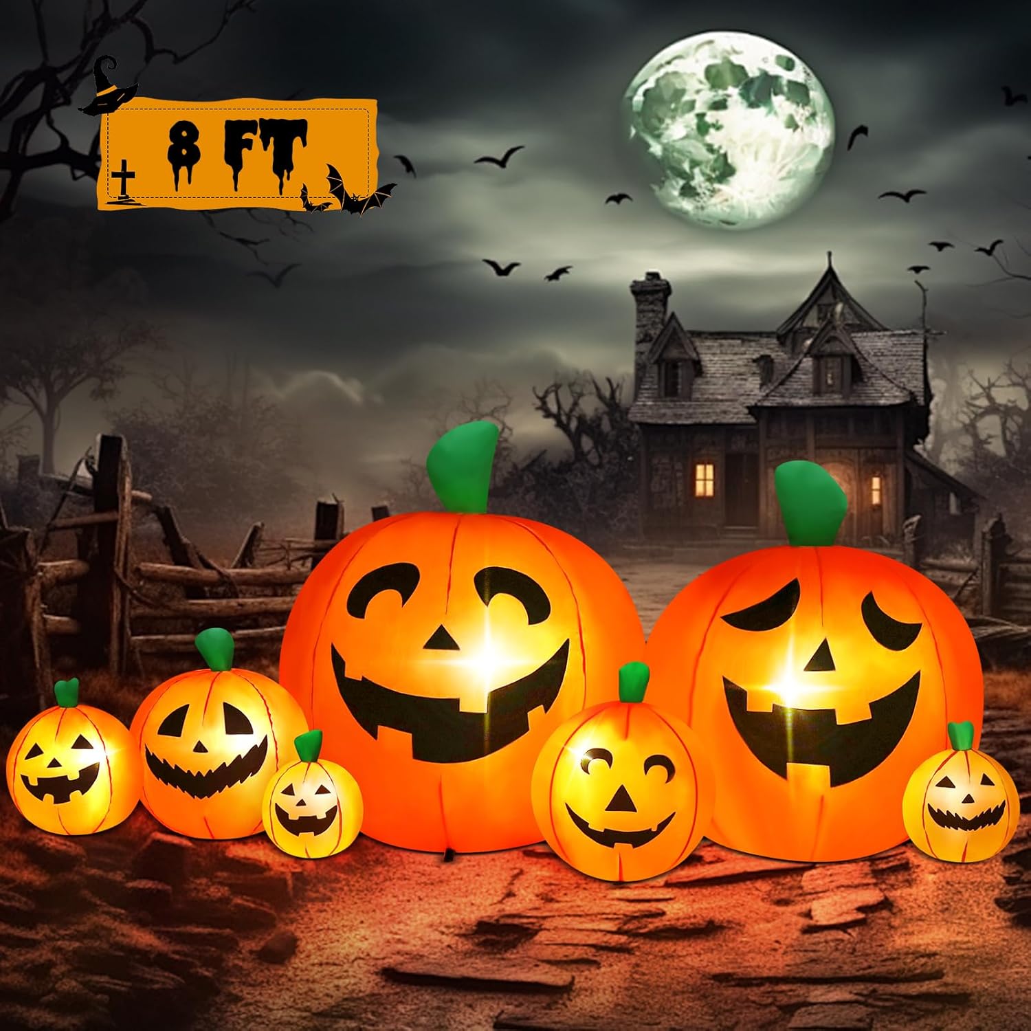 8FT Halloween Inflatables Pumpkins Decoration, Outdoor Halloween Blow Up Decorations for Yard, Patio, Garden, Lawn Or Halloween Parties