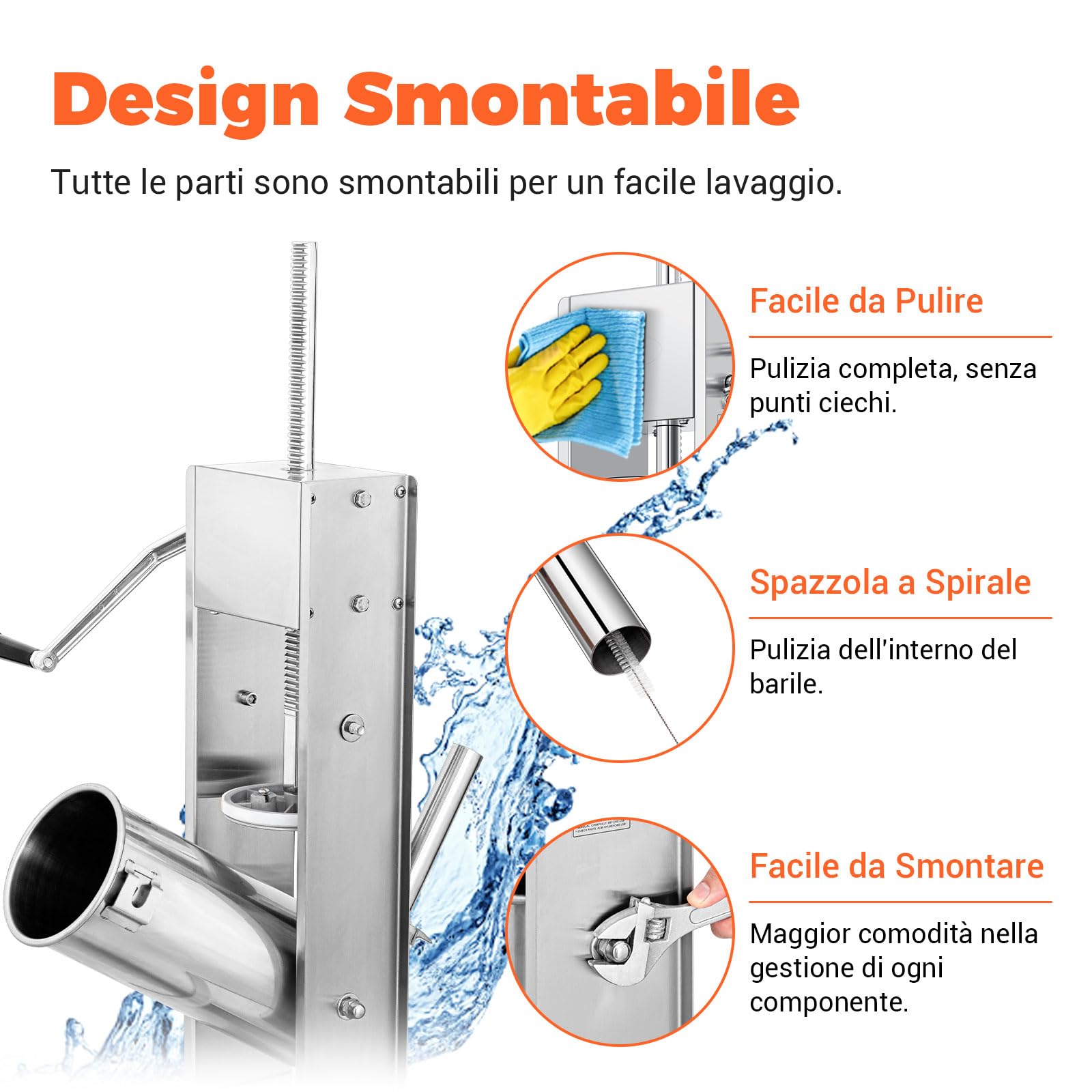 LEEVOT Insaccatrice per Salsicce 3L/7Lb, Acciaio Inossidabile 304, Macchina per Salsicce Regolabile a 2 Velocità, 4 Tubetti di Riempimento (Argento)