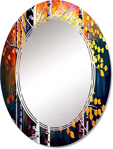 DesignQ Autumn Birch Trees Forest I- Espejo de tocador, espejos de baño, espejos de pared para sala de estar, dormitorio, espejo ovalado, grande, 20