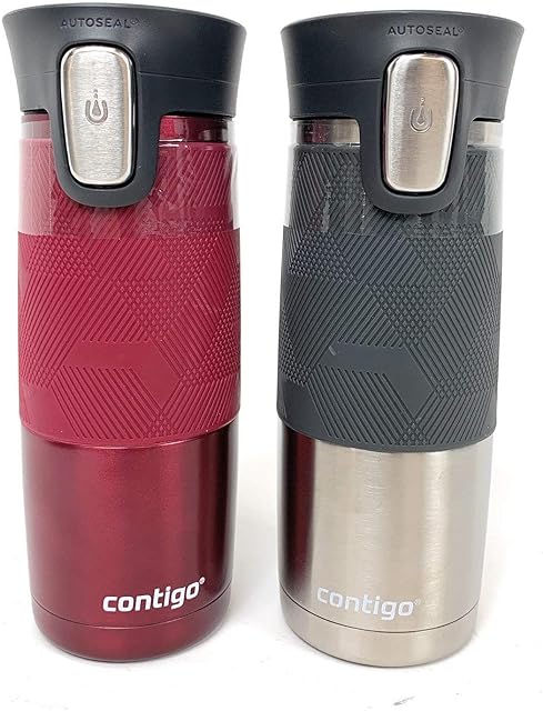 Contigo 2 Pack Autoseal Spill Proof Travel Mug Flask Grey/Red
