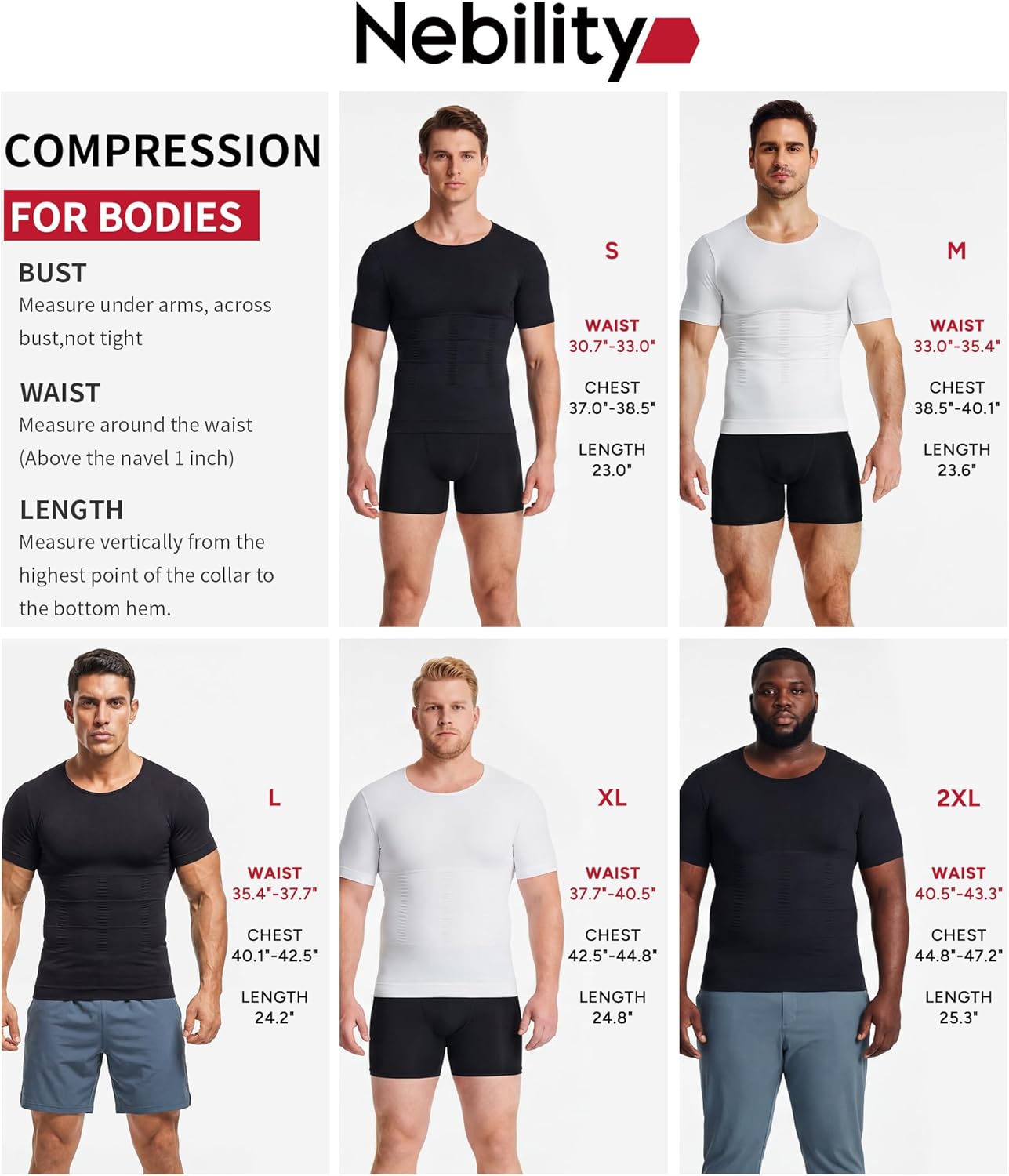 Nebility Compression Shirt Men - Shapewear Mens Slimming Undershirt Short Sleeve Sports Athletic Workout Shaper Tank Top - Image 8