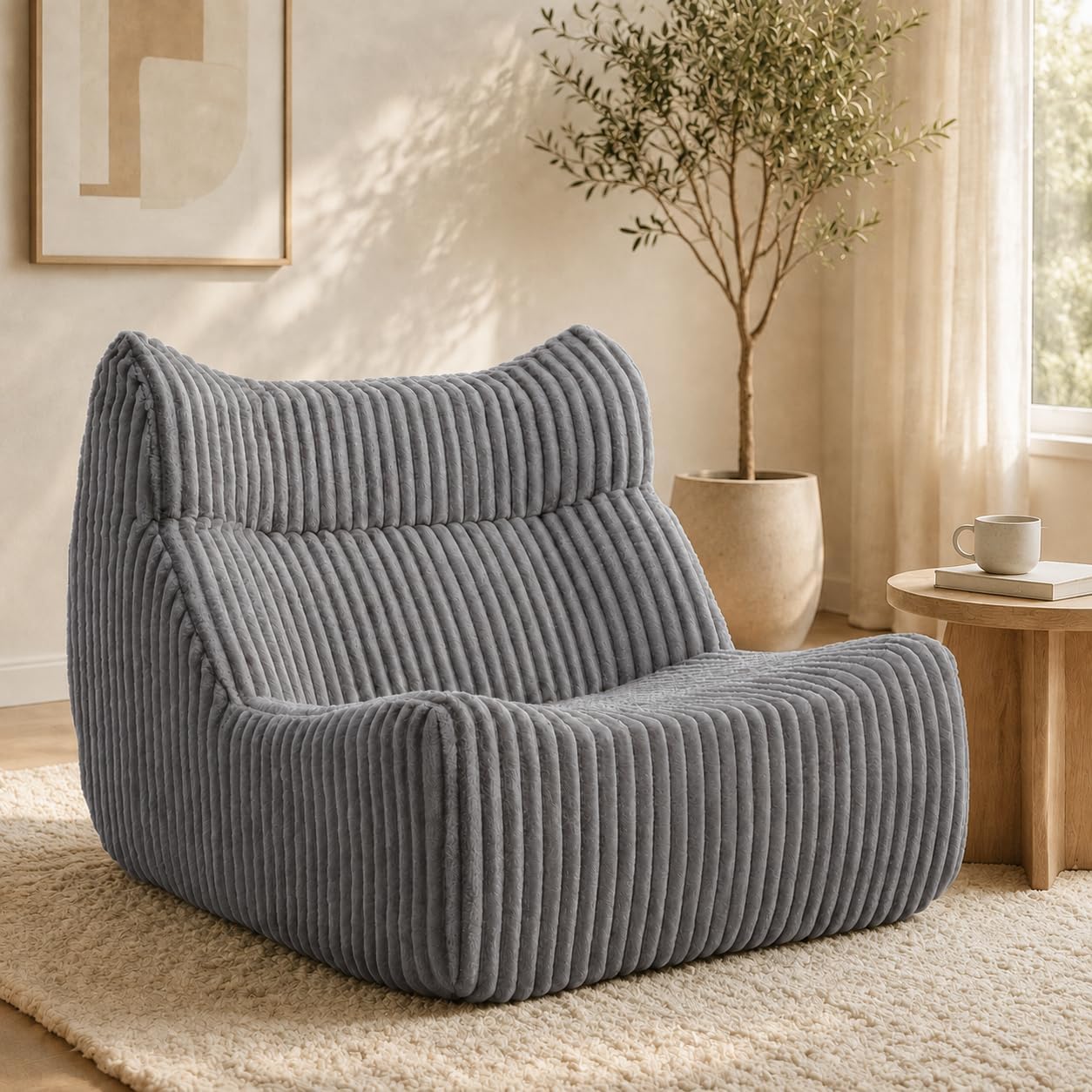 Lazy Floor Sofa, Comfy Sofa, Big Bean Bag Chairs, Fireside Chair for Living Room, Bedroom, Office (Grey, Single Seat)