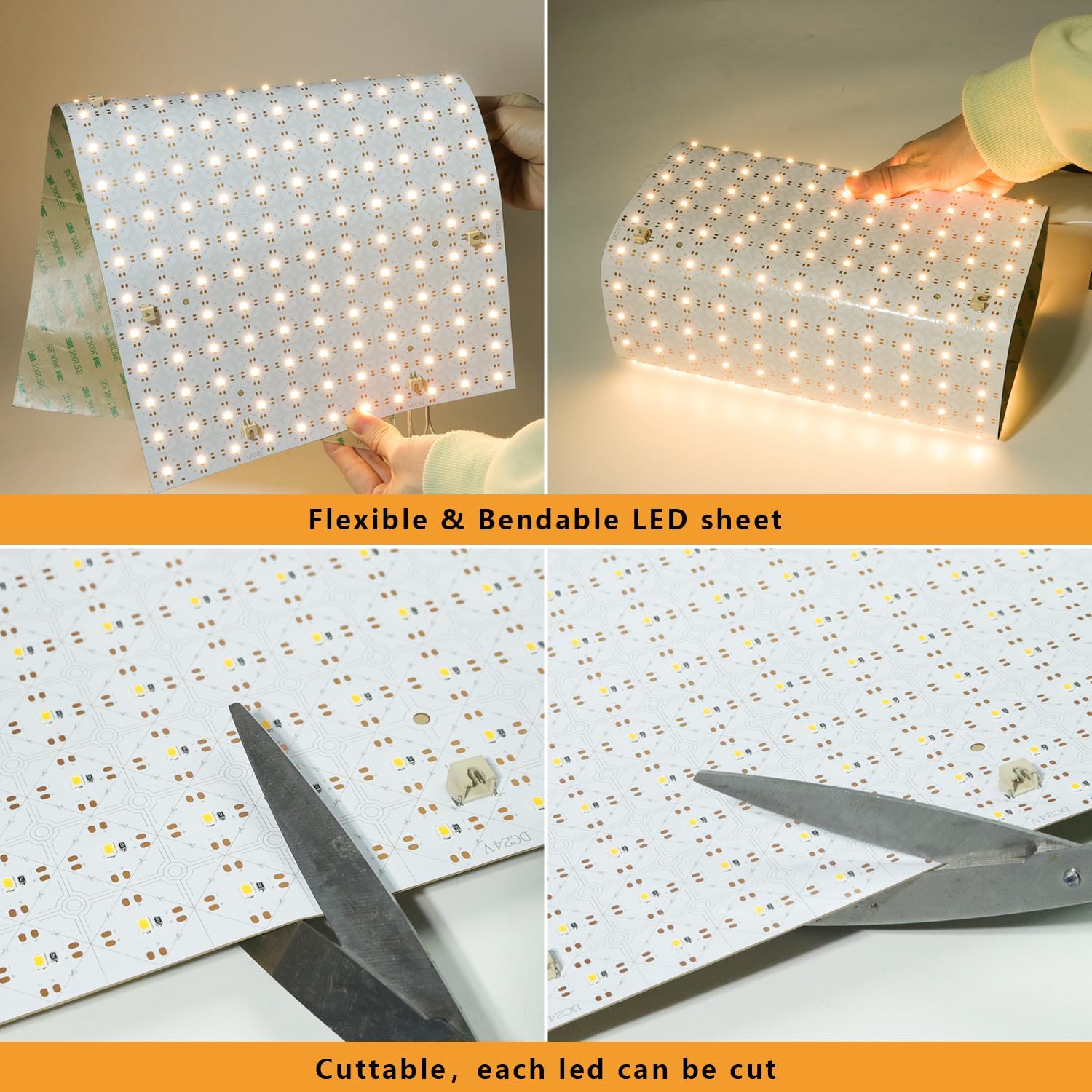 4-Pack LED Backlight Sheet, Dimmable Flexible Transparent Film Screen Cuttable Panels for Backlit Translucent Stone/Marble/Onyx/Quartz Countertop Wall, 19.3X9.6 inch, 24V 28W 3000K Warm White
