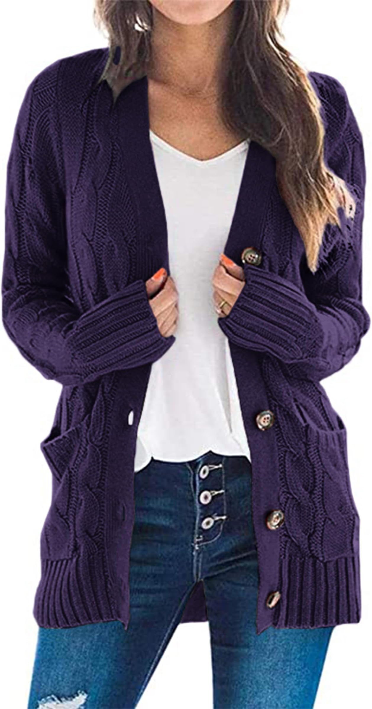 PRETTYGARDEN Women's Open Front Cardigan Sweaters Fall Fashion Button Down Cable Knit Chunky Winter Clothing Outerwear Coats