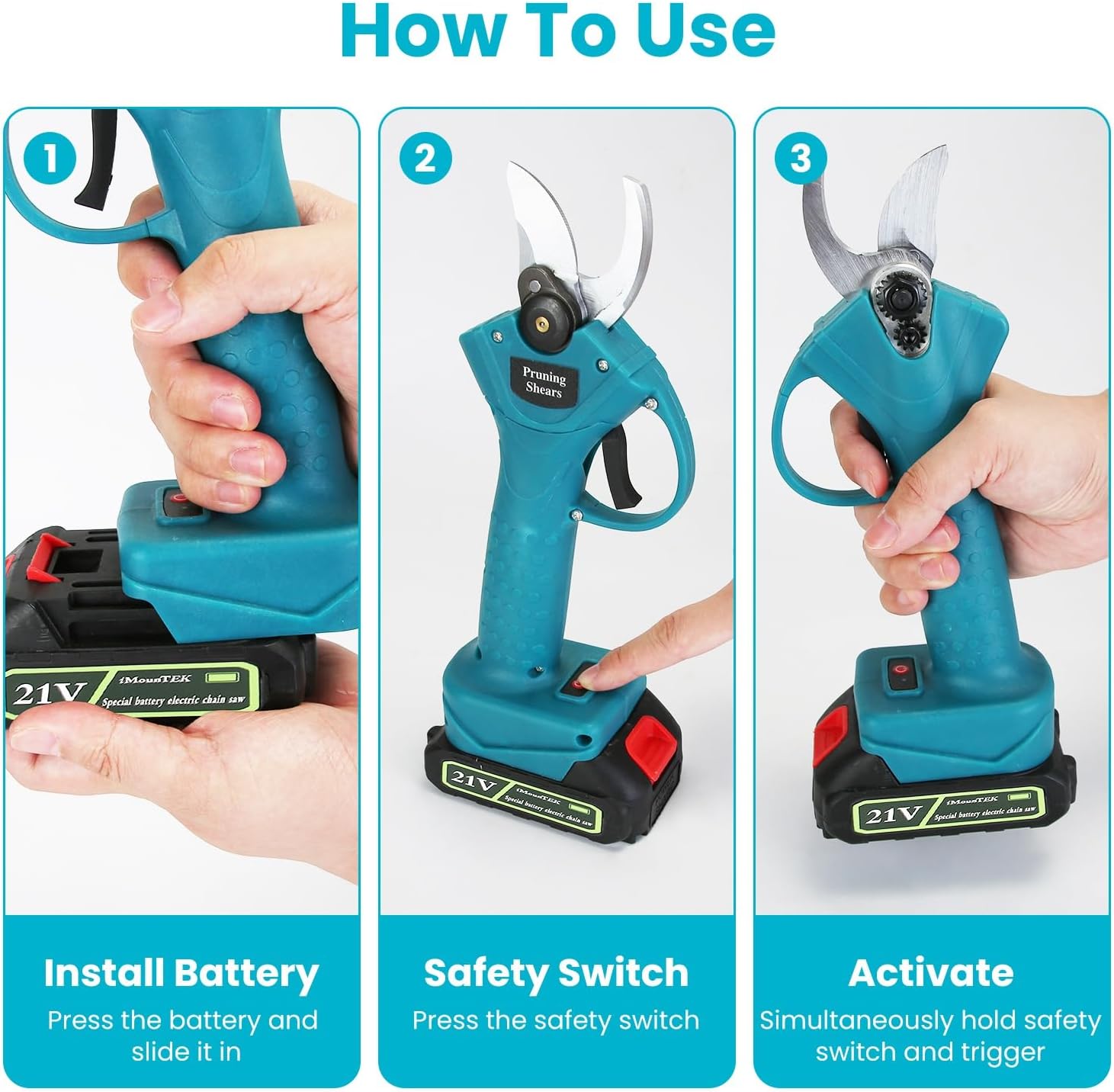 4-in-1 Pole Pruning Shears, Electric Pruning Shears & pole saws for tree trimming with 7 adjustable head angles,Cordless Pole Shears and Battery Pole Saw with 2Pcs 3000mAh rechargeable batteries