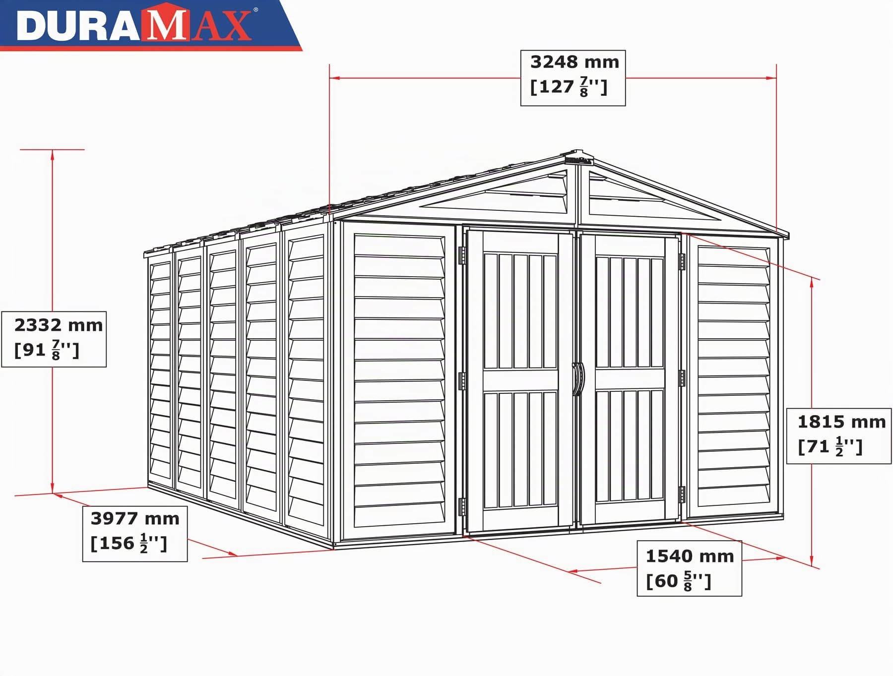 Duramax - caseta cobertizo jardín - WOODBRIDGE PLUS 10.5 x 13 - Poliuretano PVC - color beige -marrón