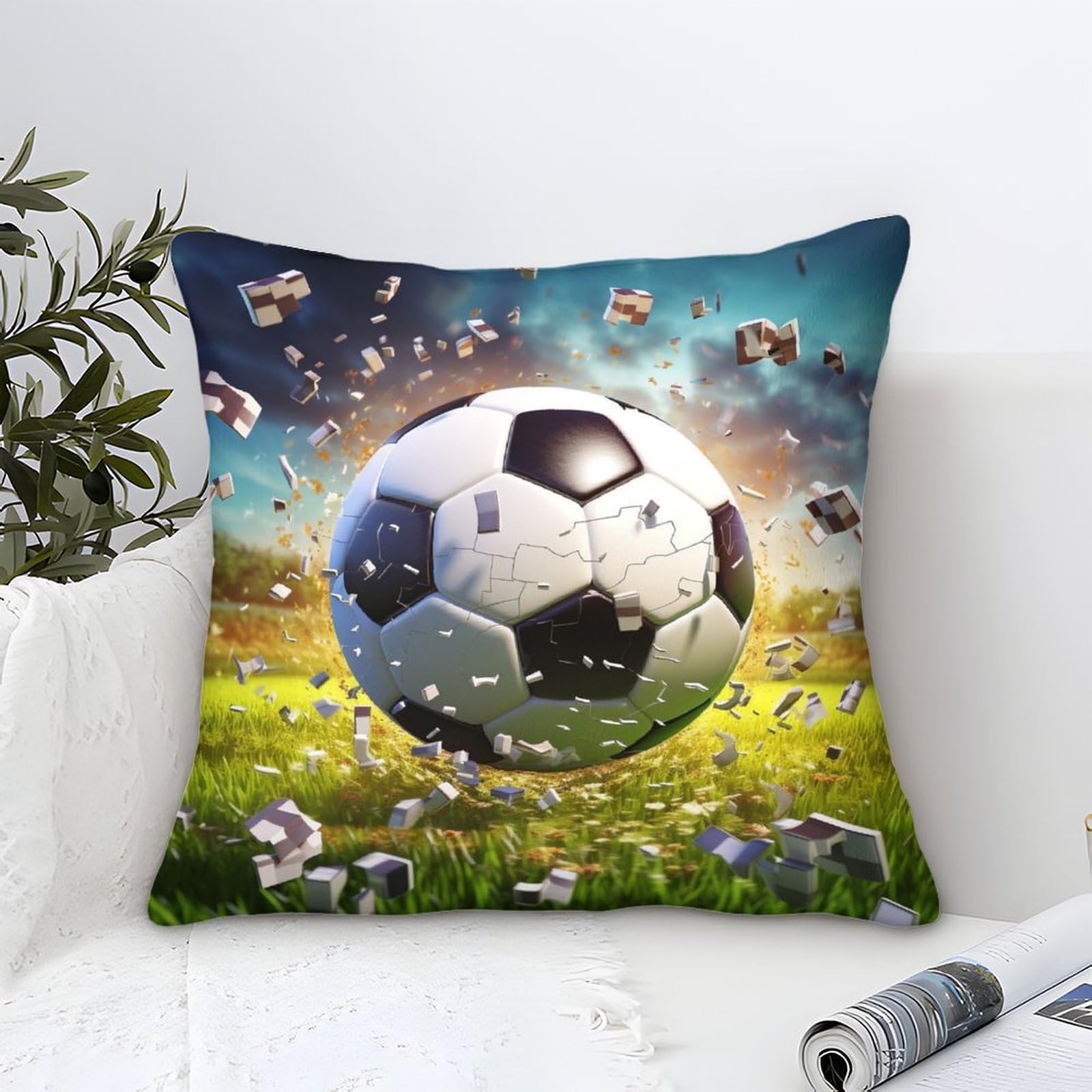 Lkbasoegd Style-9 3D Printed Football Square Pillowcases Square Throw Pillow Decorative Super Soft Pack Of 1 For Home Couch Sofa Decorative, Gifts 45X45cm