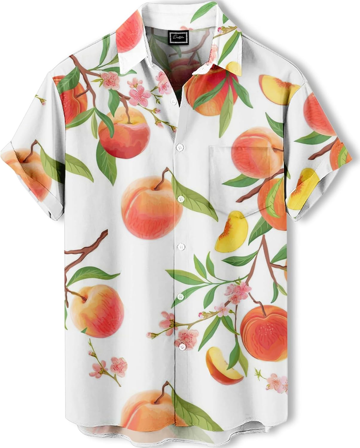 Men's Hawaiian Floral Print Button-Down Shirt, Tropical Floral Short Sleeve,Beach Party Shirt
