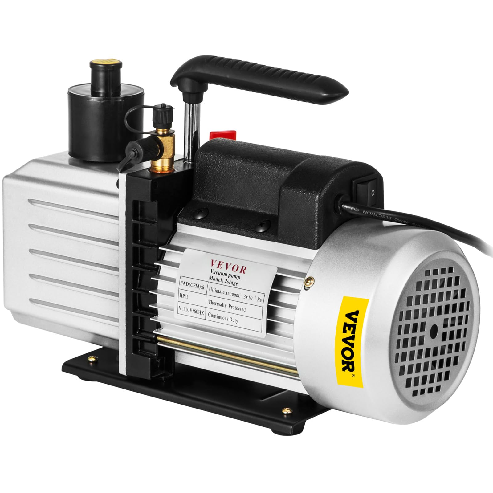 VEVOR Vakuumpumpe 8 CFM 3/4 HP Zweistufige Klimaanlagen-Vakuumpumpe 220V 0,3 PA Ultimatives Vakuum Kältemittel HVAC Werkzeug für Automobile Reparatur Vakuum Evakuierung