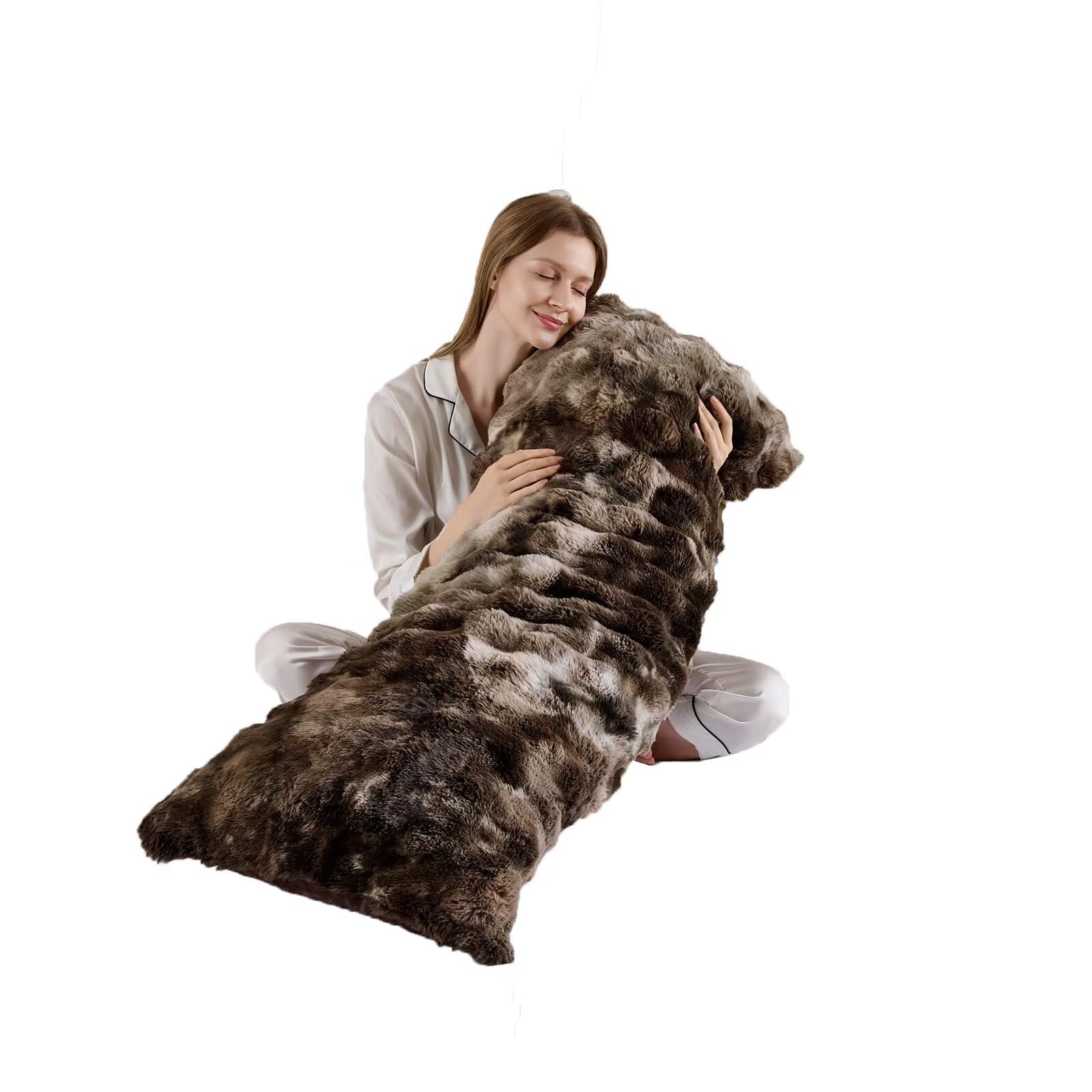 20"x54"Luxury Shaggy Faux Fur Body Pillow Cover,Bubble Fluffy Plush Bed Body Pillowcase with Zipper Closure,Plush Long Pillow Cover for Home Bedroom Pregnant Women Side Sleeper-Tie-dye Coffee