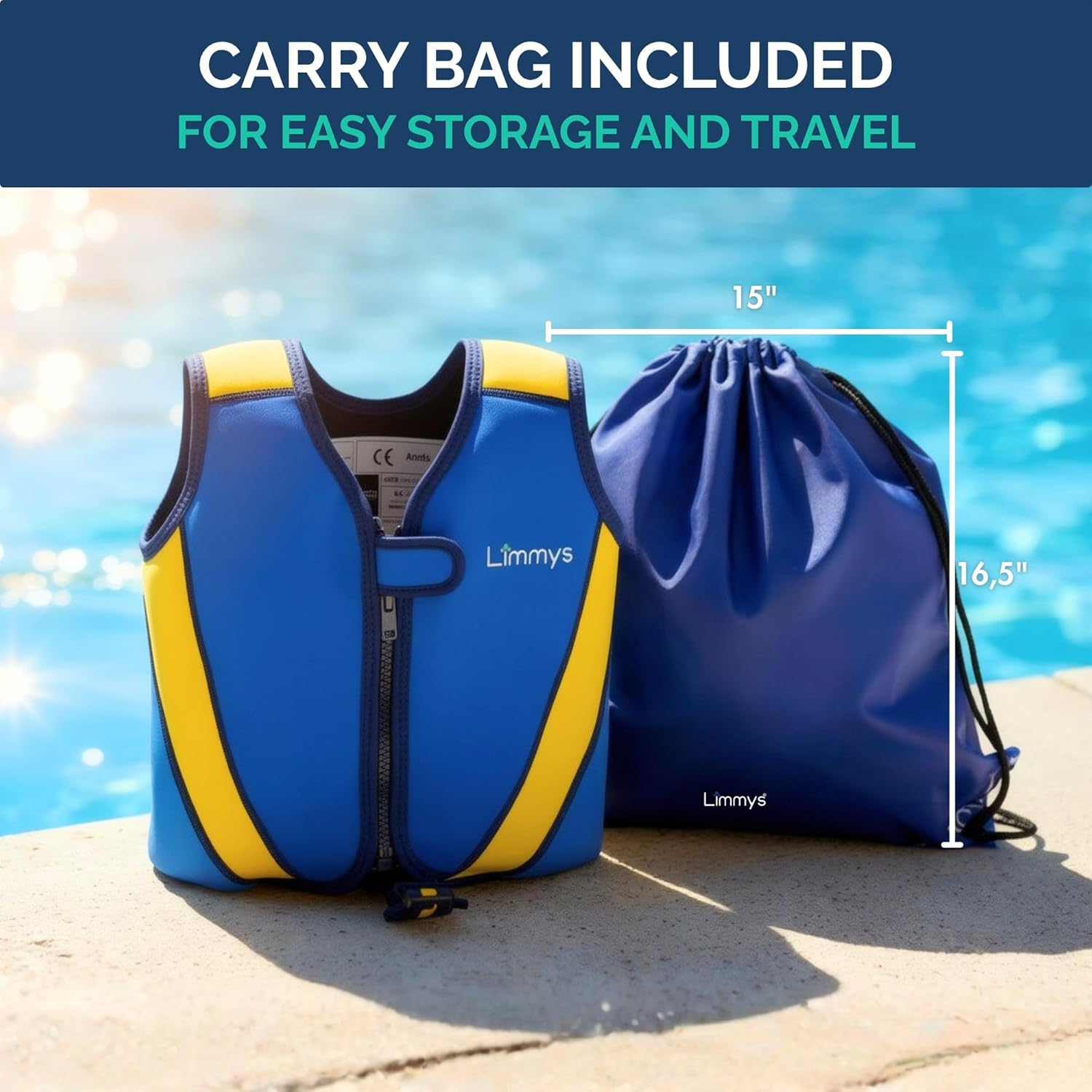 Limmys Swim Vest for Toddlers & Kids - Adjustable Buoyancy Swimming Aid, CE Safety Certified, Award-Winning Parent-Approved Design, Soft Neoprene Comfort, Secure Durable Design, Carry Bag Included