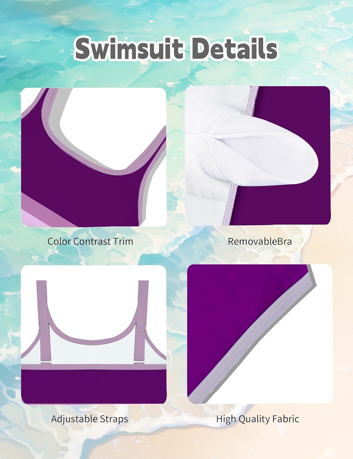 Girls Swimsuit Two Piece Bikini Sets Color-Block Adjustable Straps Bathing Suit Girls Swimwear 9-16Y - Image 5