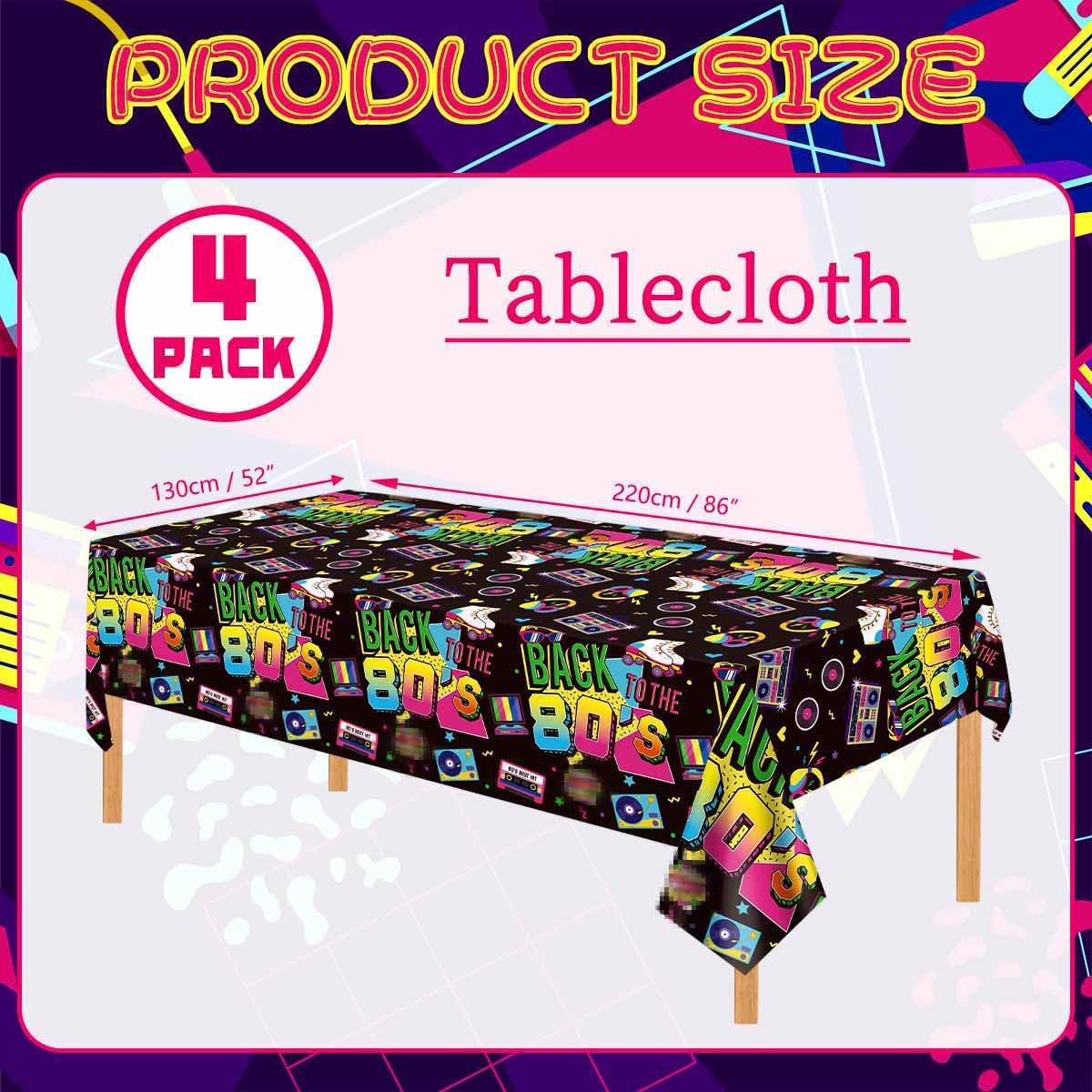 4 Pcs 80s Tablecloths Plastic Back to the 80's Birthday Party Table Cover Waterproof Rectangle 80's Tablecloth for 80s Party Decorations Supplies, 52 x 86 in image 2
