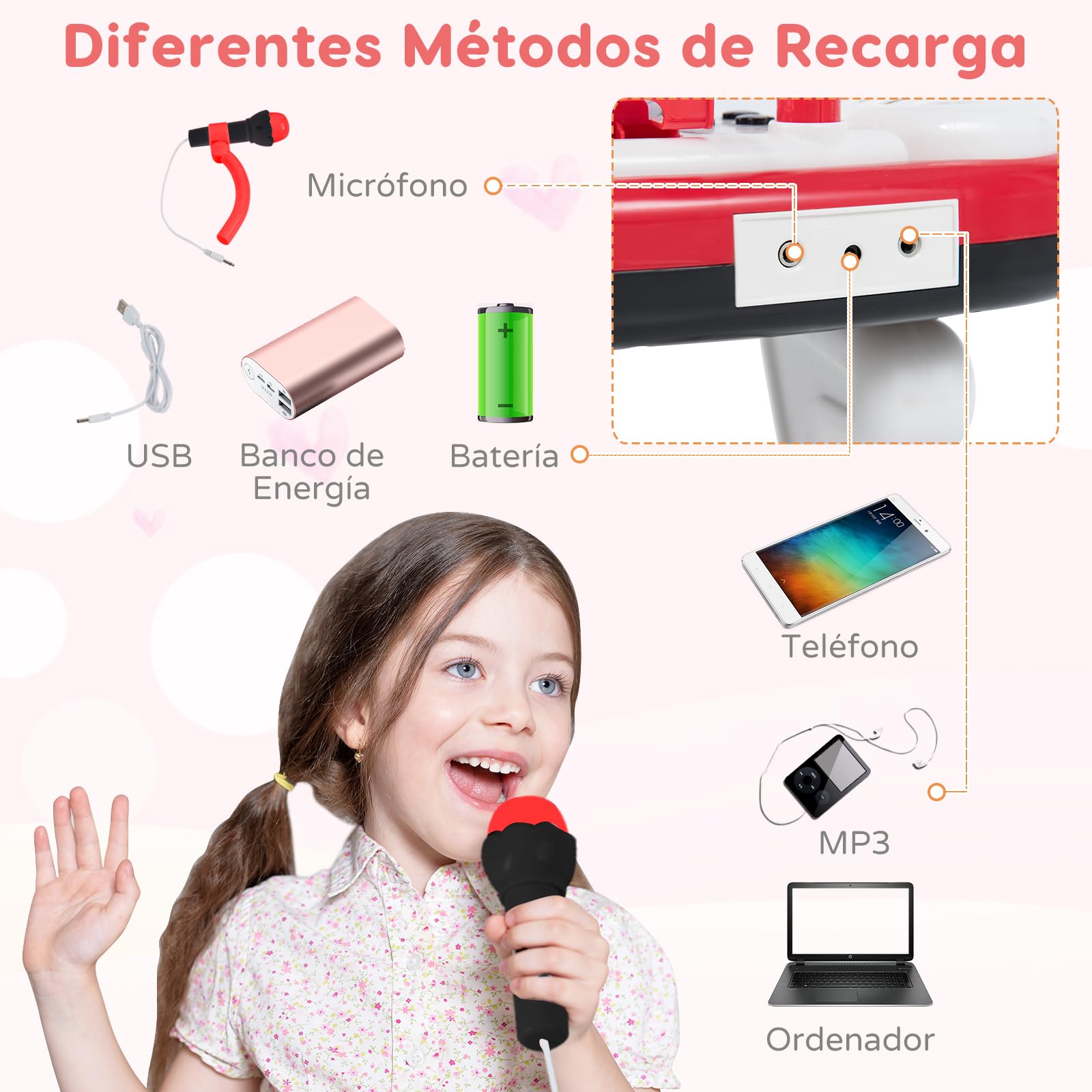 RELAX4LIFE Piano Infantil con 37 Teclas, Luces, Micrófono Ajustable, Grabación y Reproducción, Atril, 8 Estilos, 4 Percusiones, Volumen y Ritmo Regulables, Teclado Piano para Niños de 18+ Meses (Rojo)