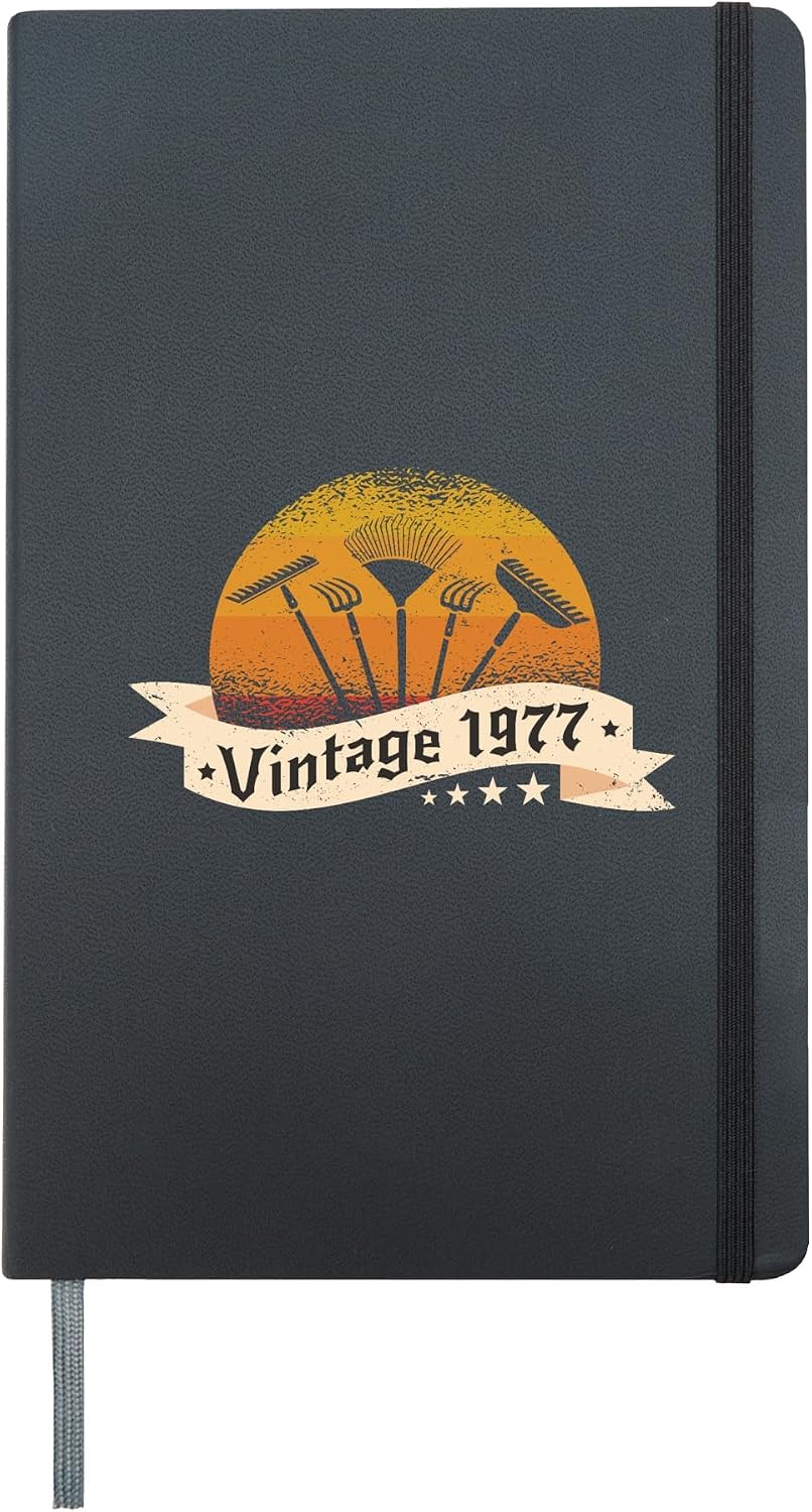 Garden Vintage born 1977 Birthday Gardening-tools Gardener Hardcover Journal, Black