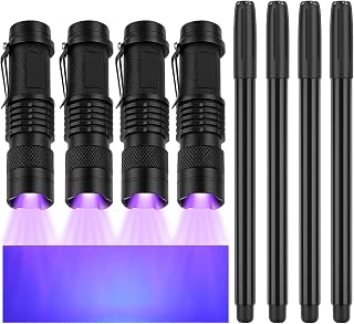 Tegeme 8 Pcs Blacklight Pen Set 4 Invisible Ink Pen 4 Blacklight Flashlights, Invisible Ink Marker Black Light Markers for Spy Secret Holiday Gift Party Favors