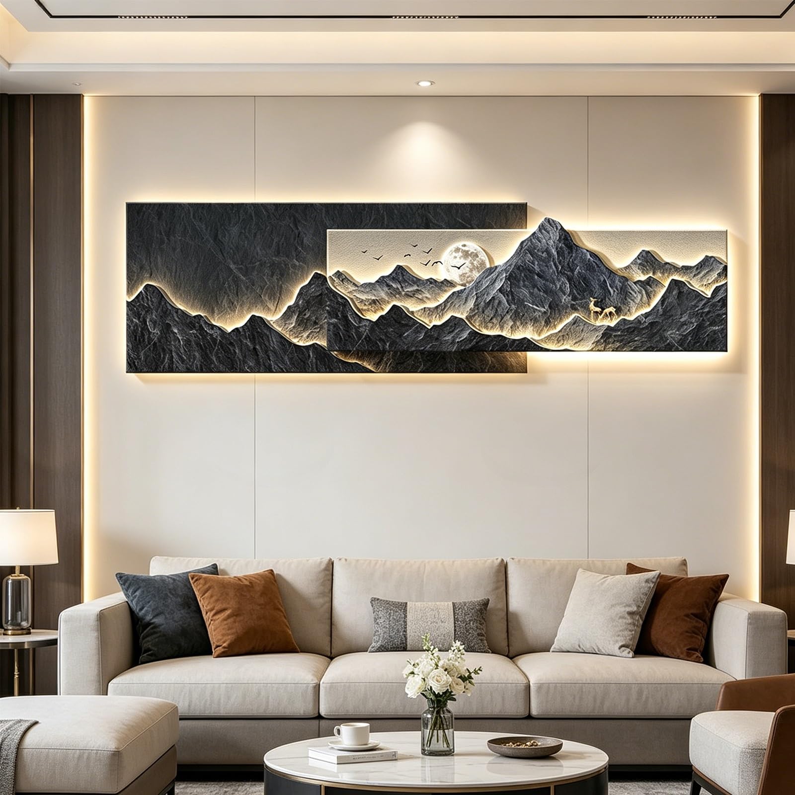PGZMDTWI 3D Sandstone LED Modern Landscape Wall Art, Decorative Art for Living Room Bedroom Hallway Entrance Home Interior(D,150 * 42CM 9.1 * 16.6IN)