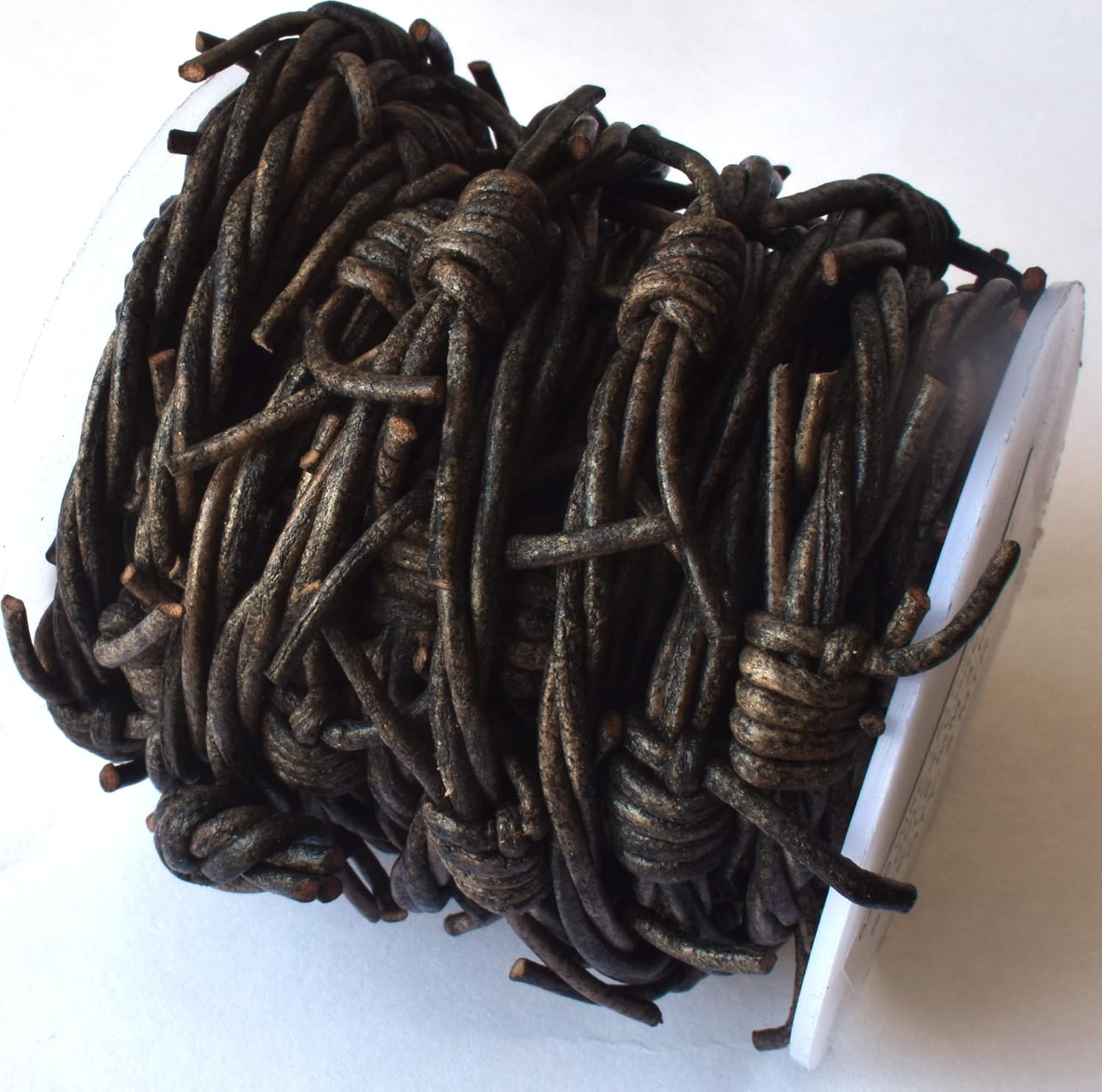 Vintage Grey Faux Barbed Wire Leather Cord, 3-Ply Braided Genuine Leather, 1.8mm Thick, 5 Meter Spool, Plant Oil Tanned Leather Cord for Jewelry Making, Crafts, Decoration and DIY Projects