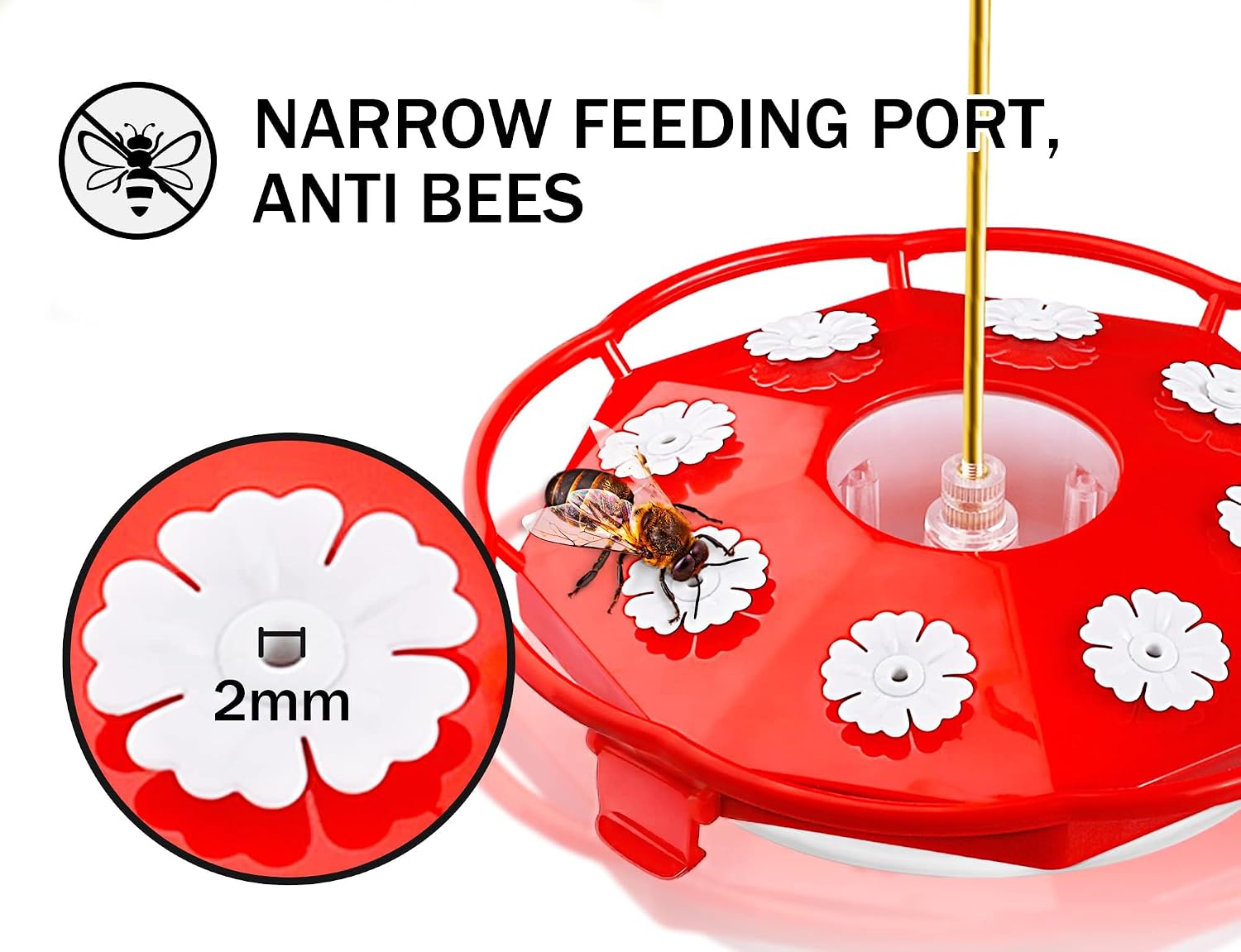 eWonLife Hummingbird Feeder for Outdoors Hanging, Humming Bird feeders, Easy to Clean and Fill, Leak Proof, 2 Pack Saucer Feeder for Birds, with Clean Brush and 8 Feeding Ports (16 OZ/Pack)