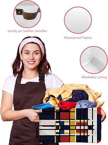 Miniatura 4 de Canastas de almacenamiento grandes geométricas de color amarillo, rojo, azul, bloque de color, arte abstracto, caja de almacenamiento plegable,