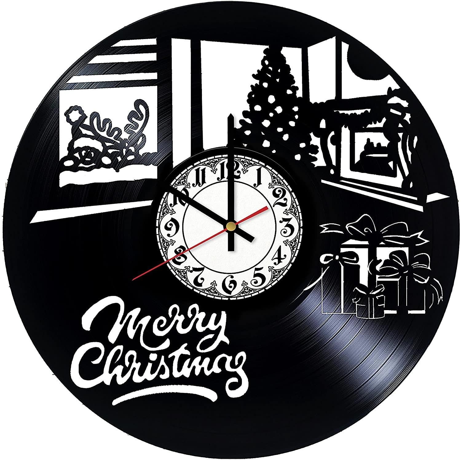 Horloge murale vintage en vinyle noir avec design moderne d'art mural 3D