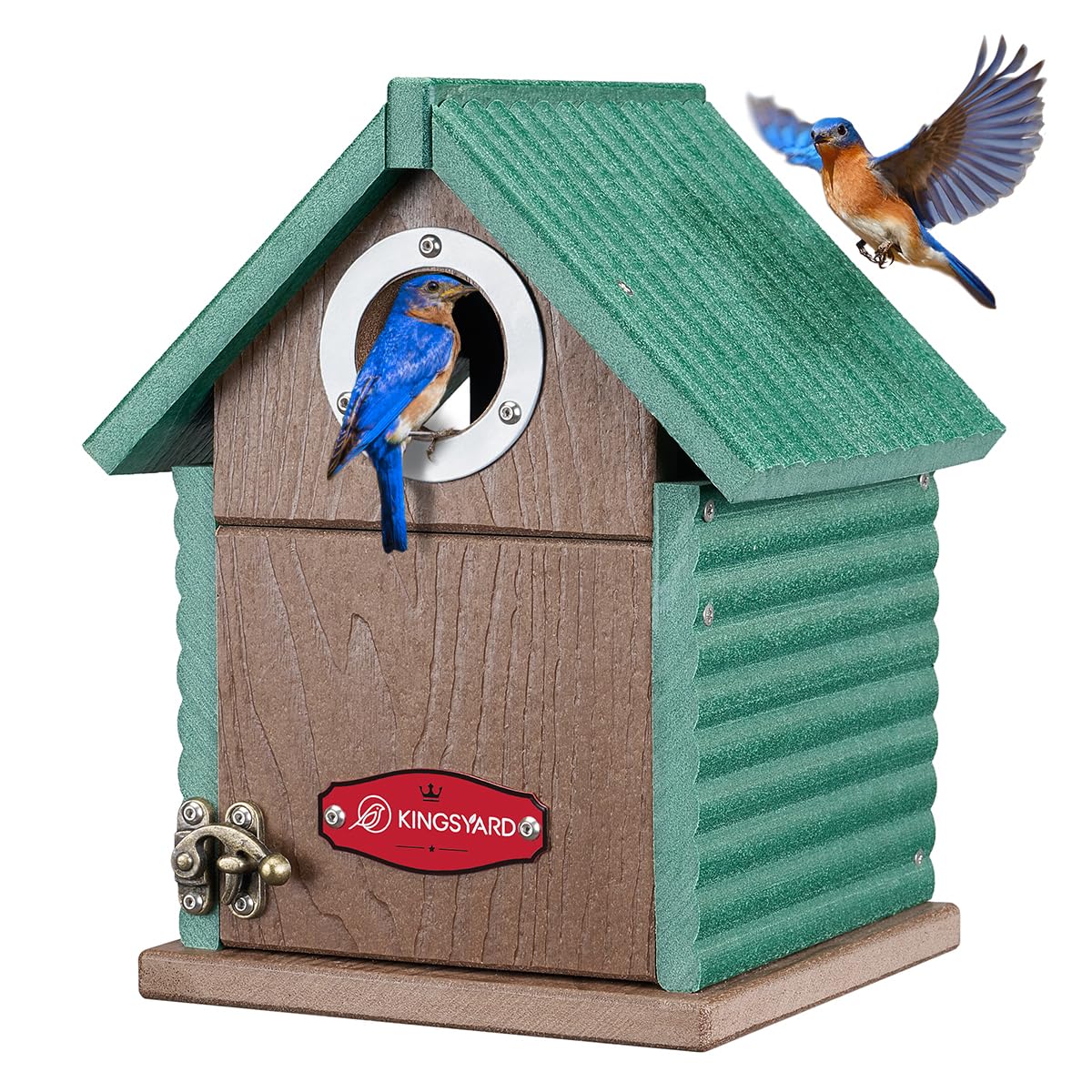 Kingsyard Recycled Plastic Bird House for Outdoors - Weatherproof Nesting Box with Clear View Panel & Predator Guard for Bluebird Wren Swallow Finch,