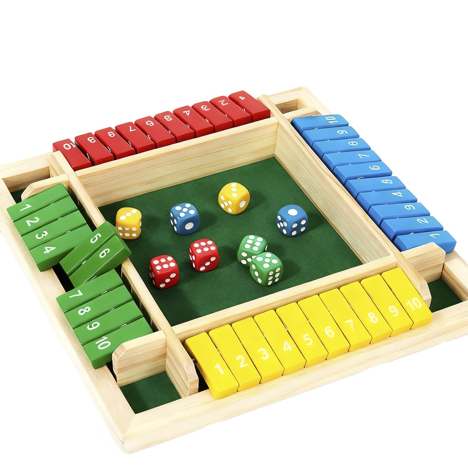 WZHHDM Shut the Box Game 4 Player, Wooden Table Game Family Travel Game