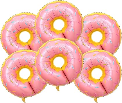 Donut Balloon 6 Pcs Large Pink Aluminum Foil Balloons for Donut Themed Birthday Party