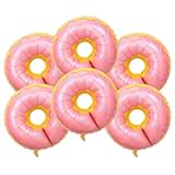 Villorem Donut Balloon 6 Pcs Large Pink Aluminum Foil Balloons for Donut Themed Birthday Party