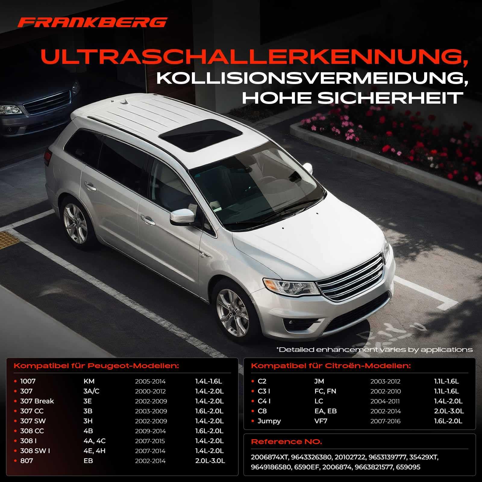 Frankberg Parksensor Hinten Kompatibel mit 1007 KM 1.4L 2005-2014 307 3A/C 1.4L 2000-2012 307 Break 3E 1.4L 2002-2009 307 CC 3B 1.6L 2003-2009 Replace# 9653139777