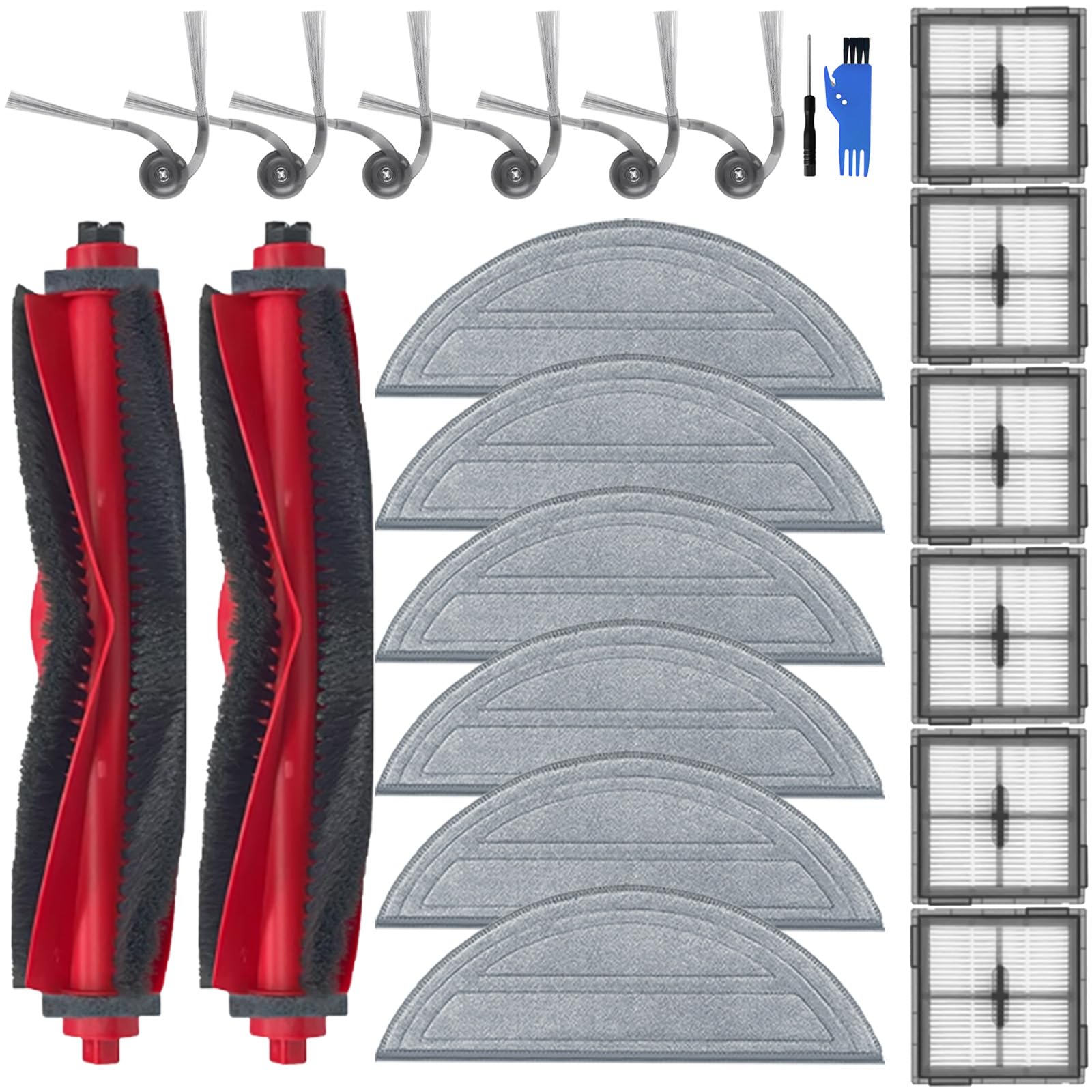 Accessories for Roborock Q10 S5+/ Q10 S5 Vacuum Cleaner, 2 Main Brushes, 6 Mop Pad, 6 Filters, 6 Side Brushes, Q10 S5+ Spare Parts 22 Pcs, Q10 S5 Replacement-image-4