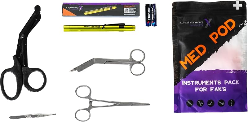 Lightning X MED POD: Recambio de instrumentos para el kit de trauma de primeros auxilios - Incluye tijeras de trauma, luz de pluma, fórceps y más