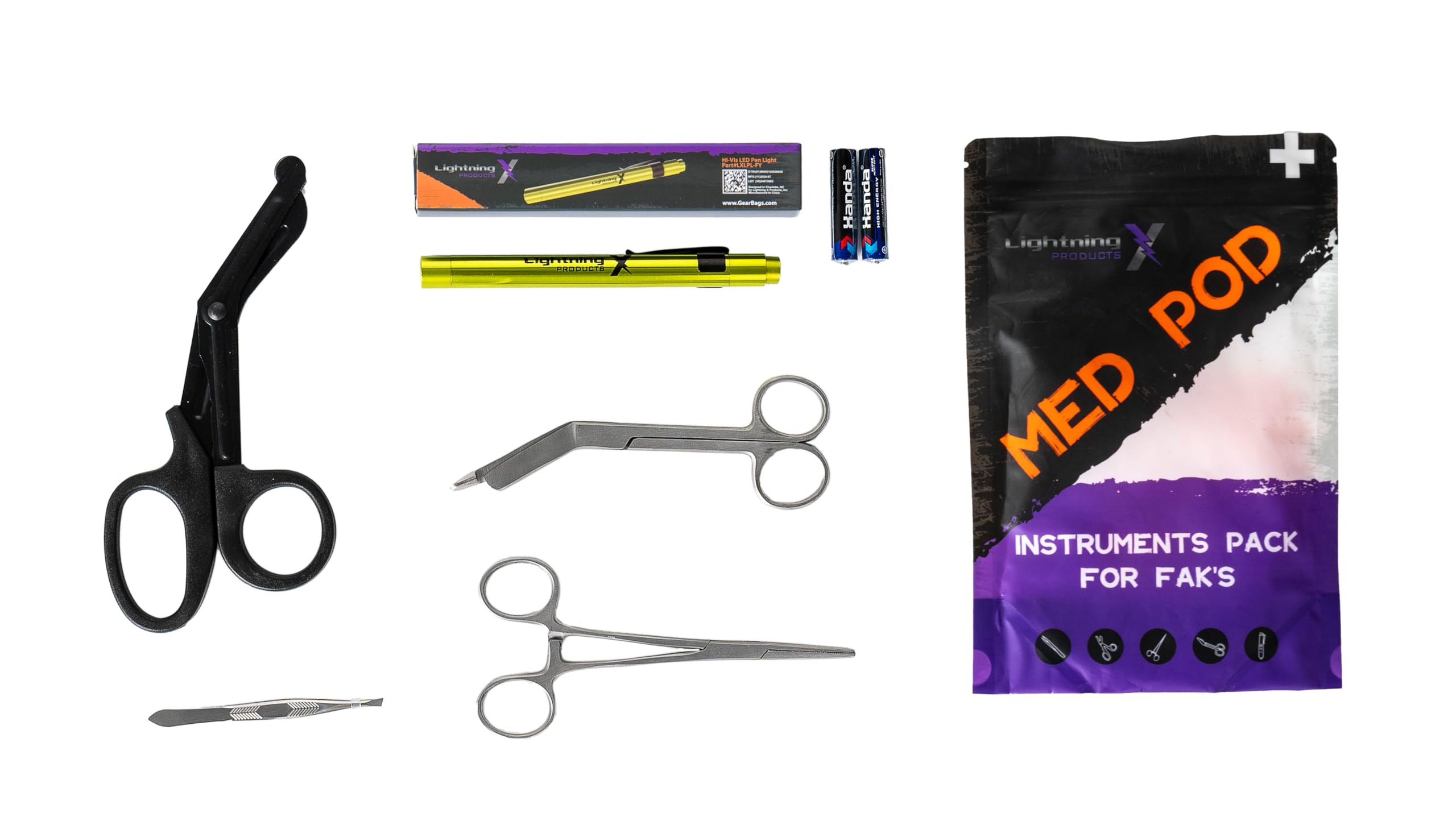 Lightning X MED POD: Instrument Refill for First Aid Trauma Kit - Includes Trauma Shears, Pen Light, Forceps & More