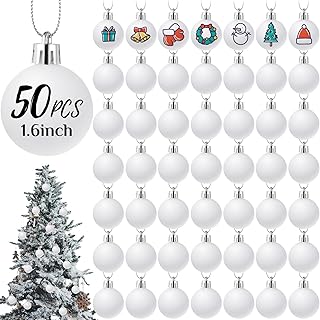 Zubebe 50 Pcs 1.6 Inch DIY White Christmas Ball Ornaments Set for Tree - Plastic Matte Xmas Balls for Crafts, Painting and Decorations