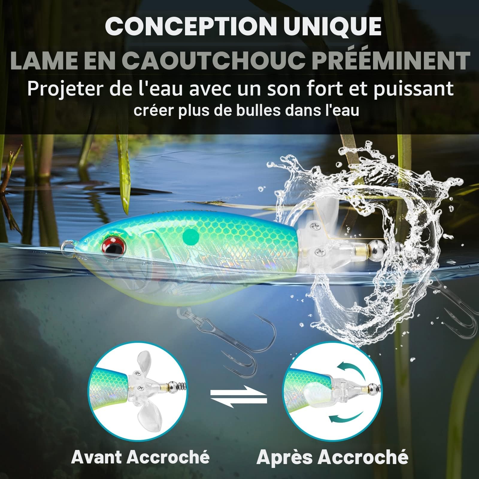 TRUSCEND Easy Catch Popobait avec Hameçon BKK, Équilibre Parfait Entre Son, Éclaboussure et nage, Leurre de Surface Whopper Popper, Leurre Popper Topwater pour Brochet, Perche, Truites, Basse, Silure