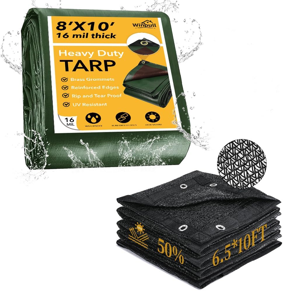 50% Shade Cloth for Garden 6.5 x 10 FT + Heavy Duty Tarp 8 x 10 FT