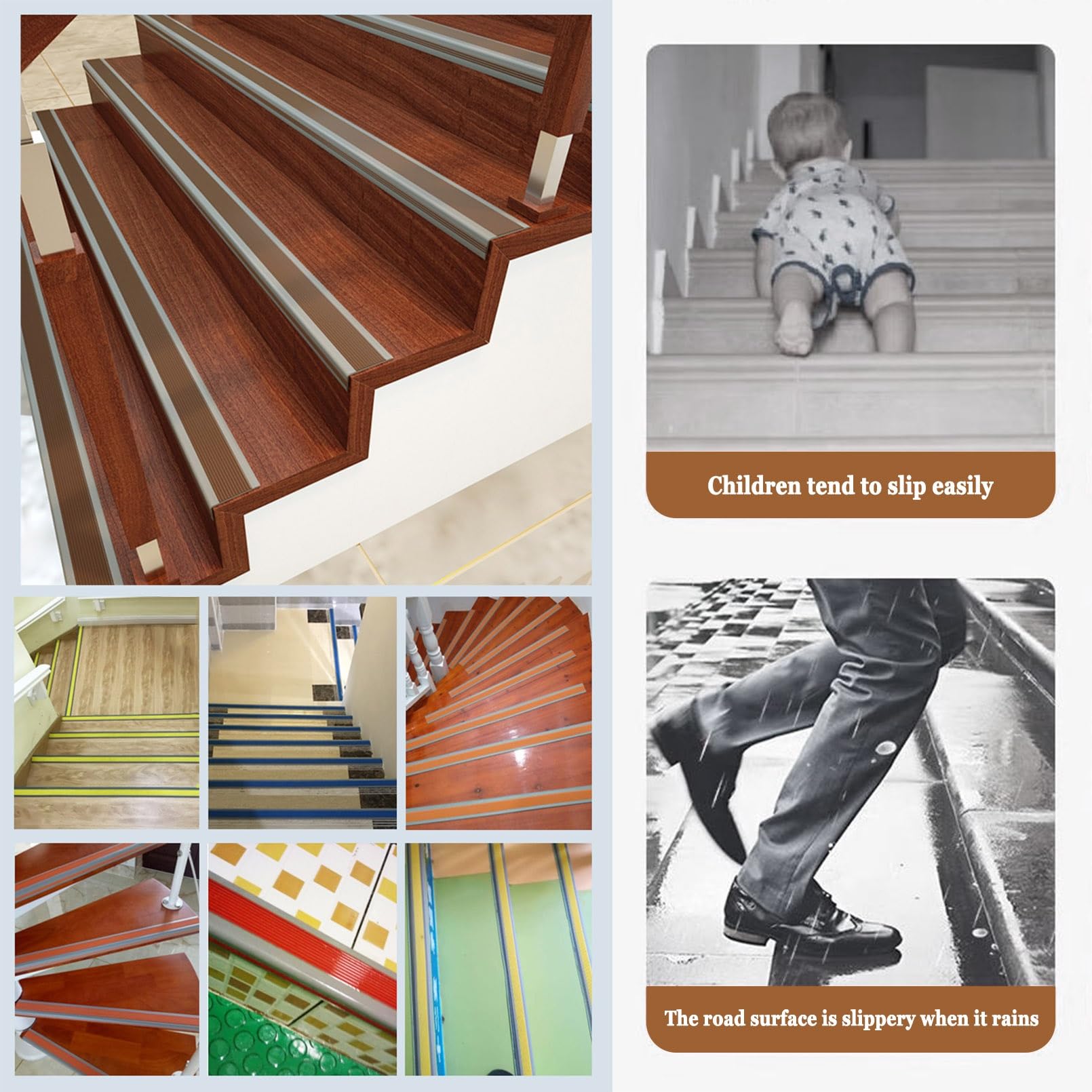 Perfil de Borde de Escalera Tira Antideslizante Tira, Perfil de Escalera de Plástico PVC Autoadhesivo, Ancho 1,4 × 2,7in, Para Peldaños de Interior Y Exterior, Tiras Antideslizantes Para Peldaños(Gray
