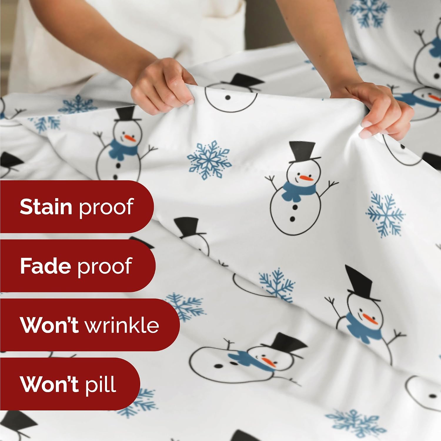 Queen Christmas Snowman Sheet Set - Holiday Xmas Pattern Bedding Set - Deep Pockets - Snug Fit - 4 Piece - Wrinkle Free - Comfy & Cooling Festive Winter - Holiday Sheets for Women, Men, Kids & Teens