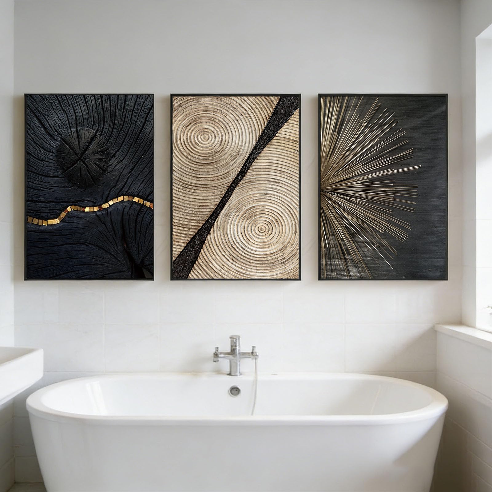 JLCZBT Set de 3 pósteres de diseño, negro y oro, imágenes de arte abstracto para la pared, fotos en línea, oro, decoración del salón, sin marco (anillos de árbol dorados, 40x60cm)